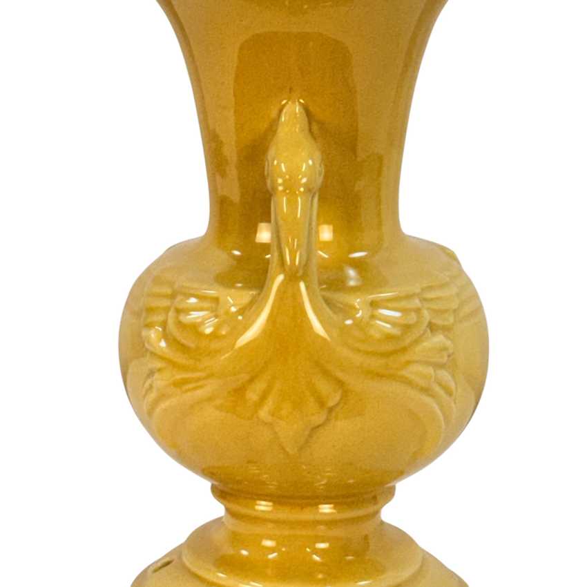 Vintage Mustard Yellow Ceramic Pelican Lamp with Brass Accents | 22.5" Table Lamp
