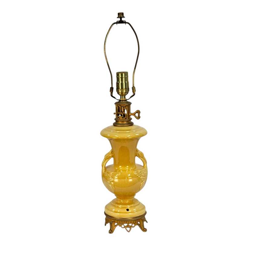 Vintage Mustard Yellow Ceramic Pelican Lamp with Brass Accents | 22.5" Table Lamp