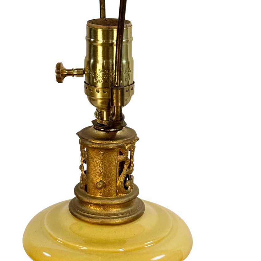 Vintage Mustard Yellow Ceramic Pelican Lamp with Brass Accents | 22.5" Table Lamp