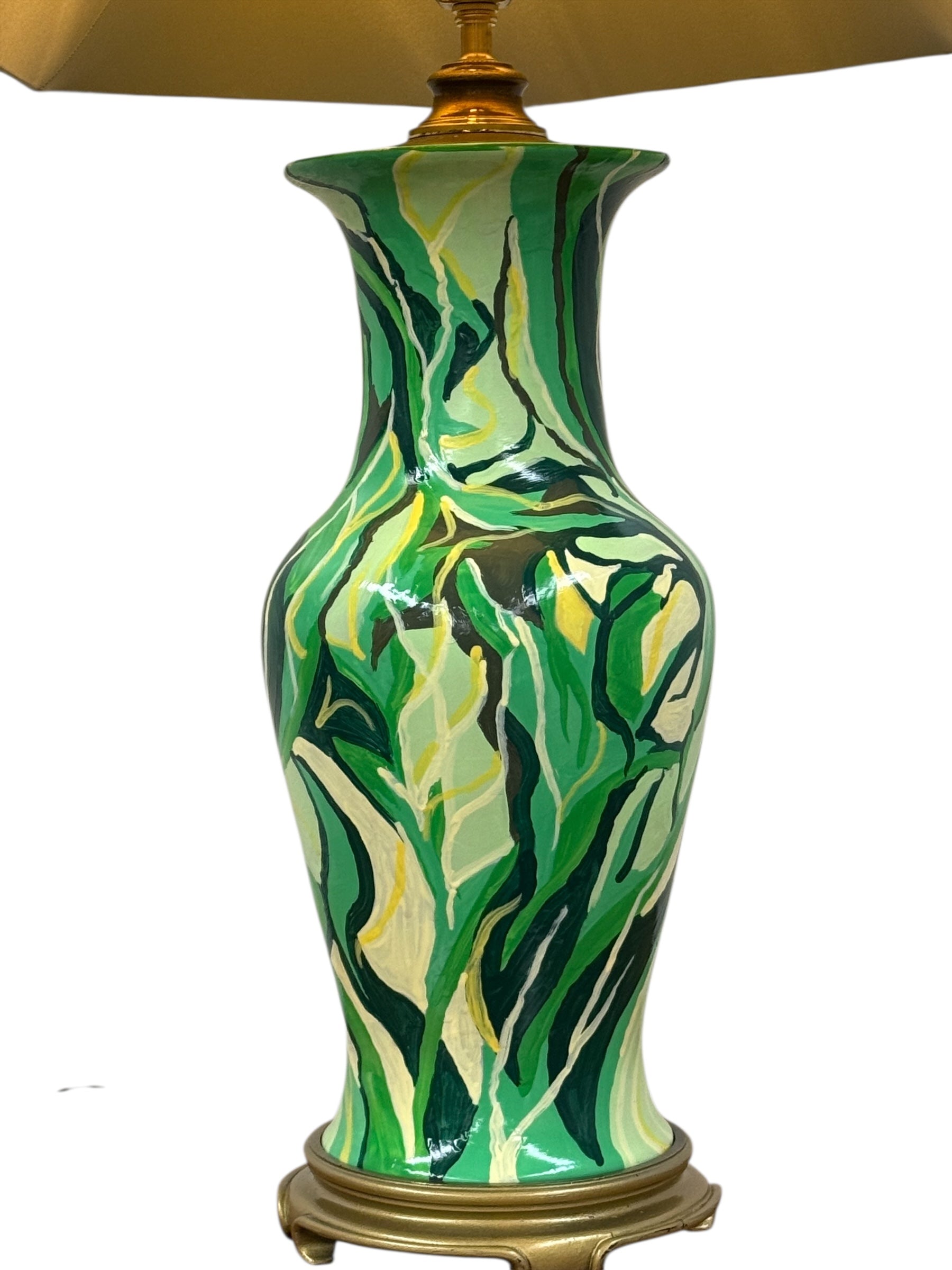 Green Swirl Painted Urn Lamp