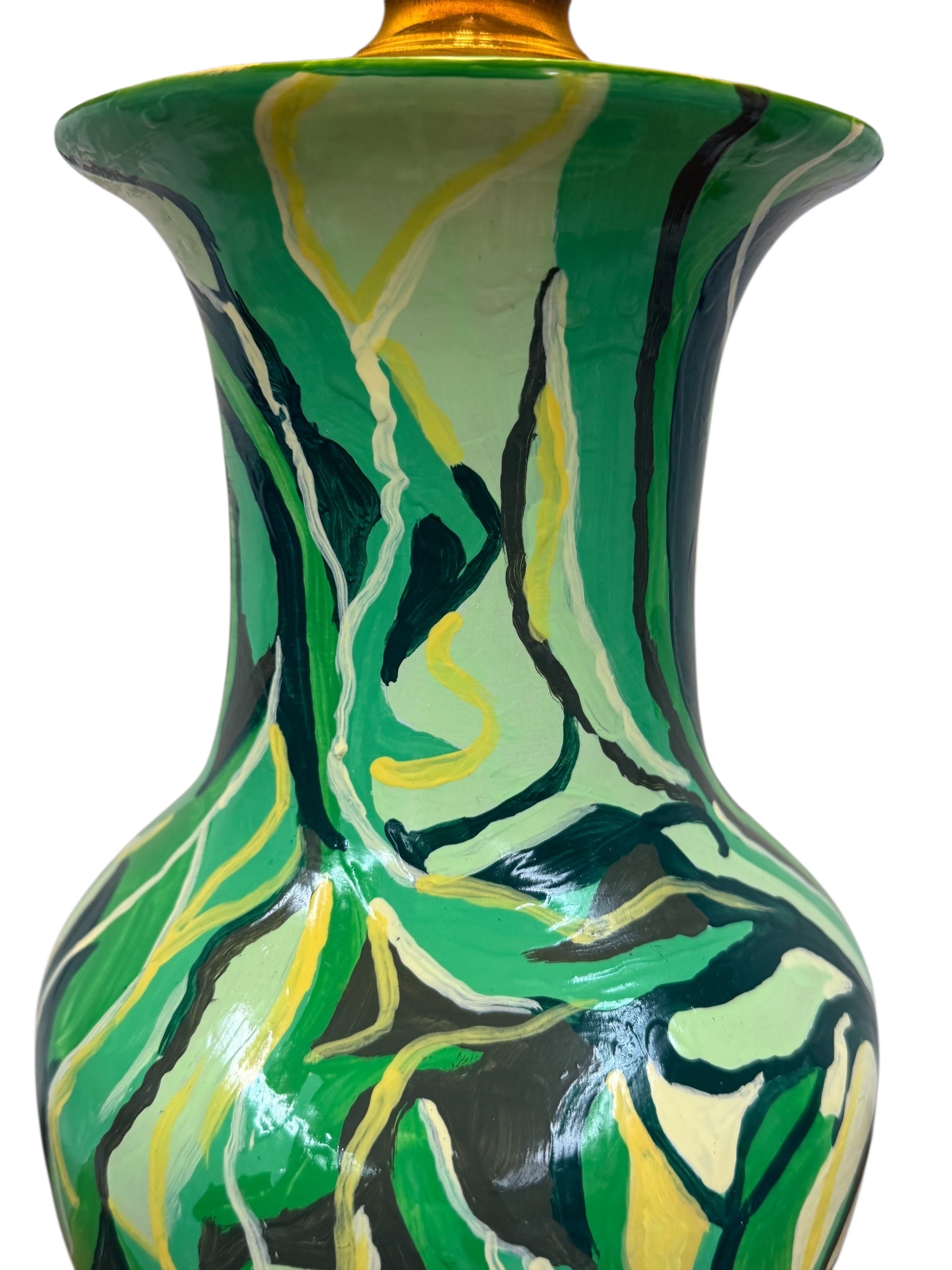 Green Swirl Painted Urn Lamp