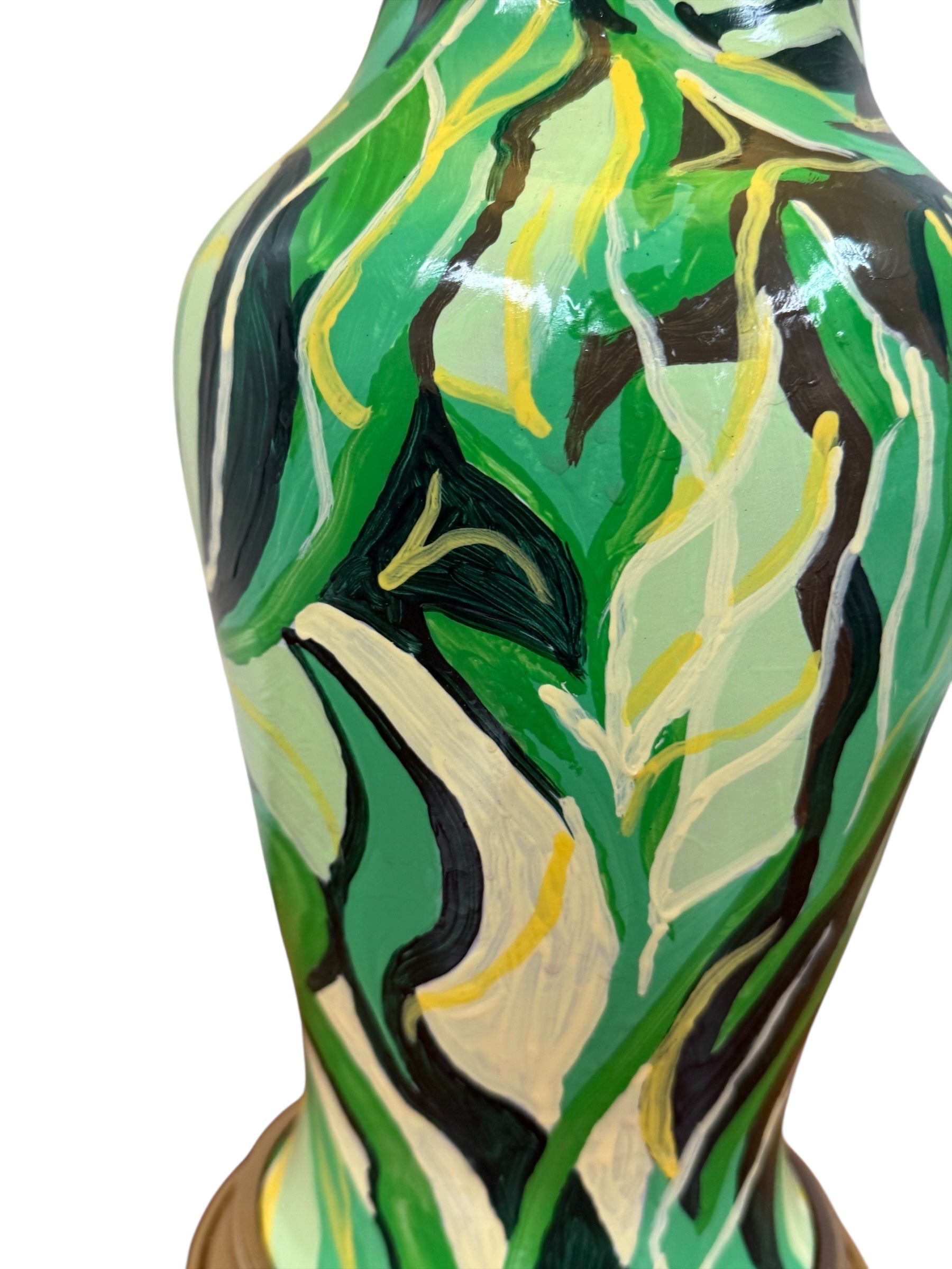 Green Swirl Painted Urn Lamp