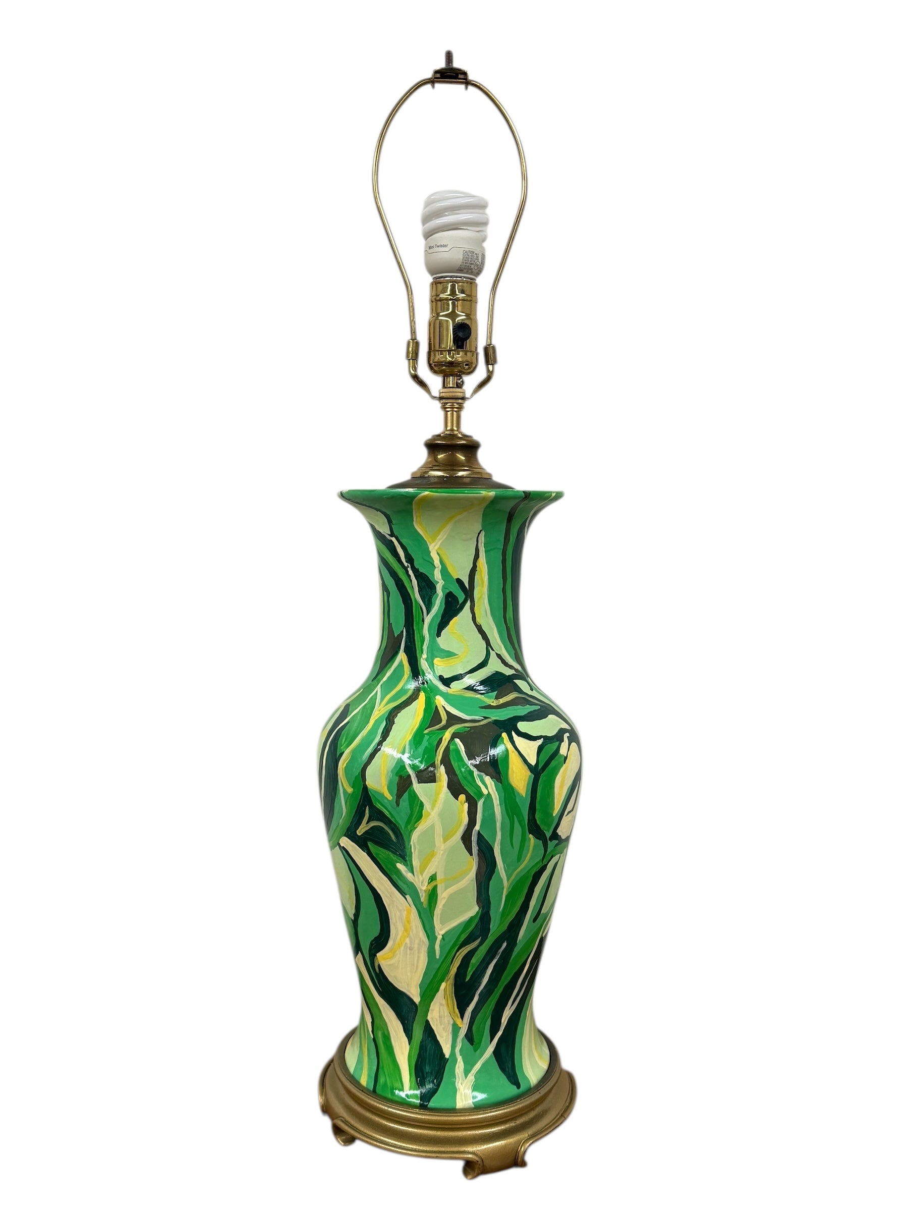 Green Swirl Painted Urn Lamp