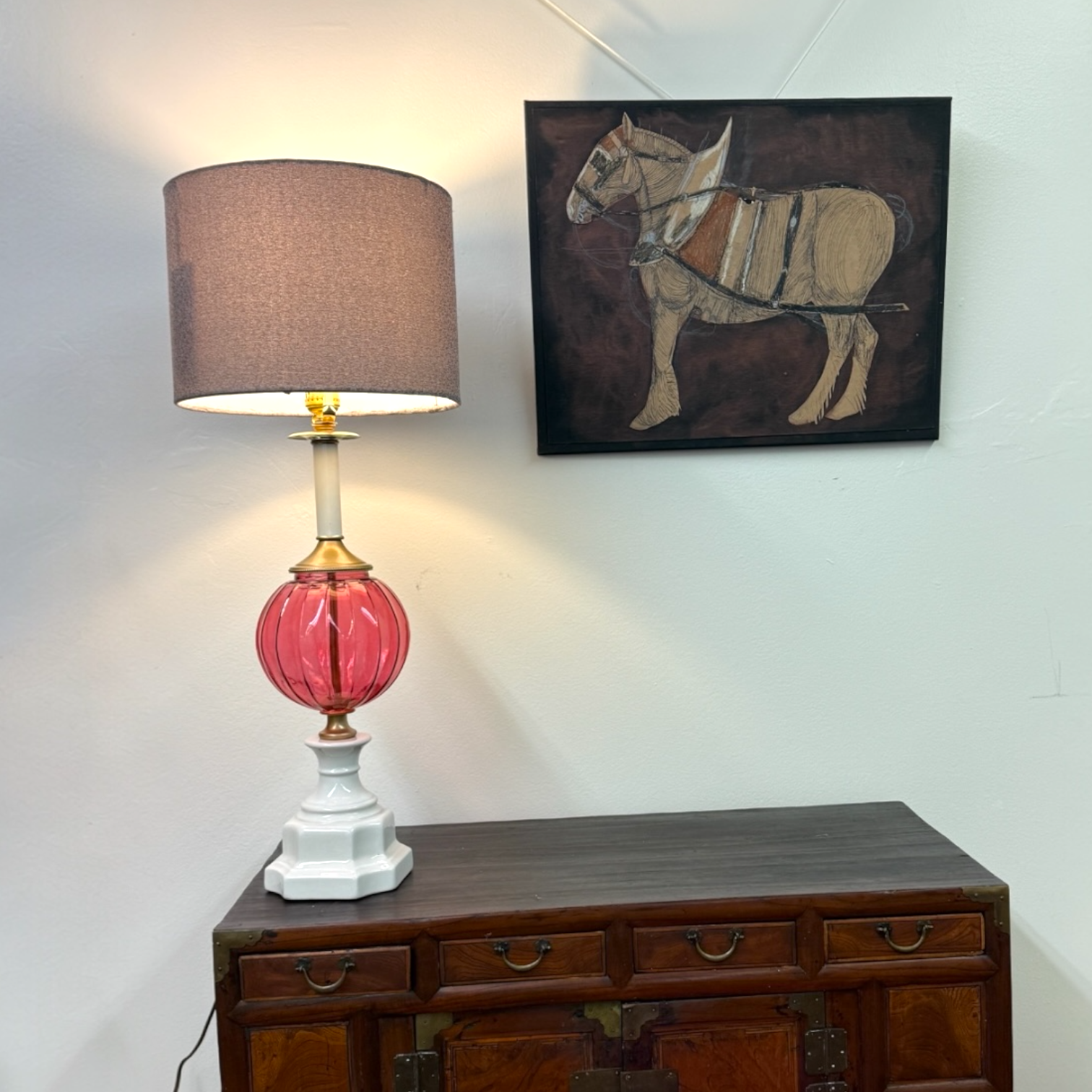 Pink Glass Candlestick Lamp