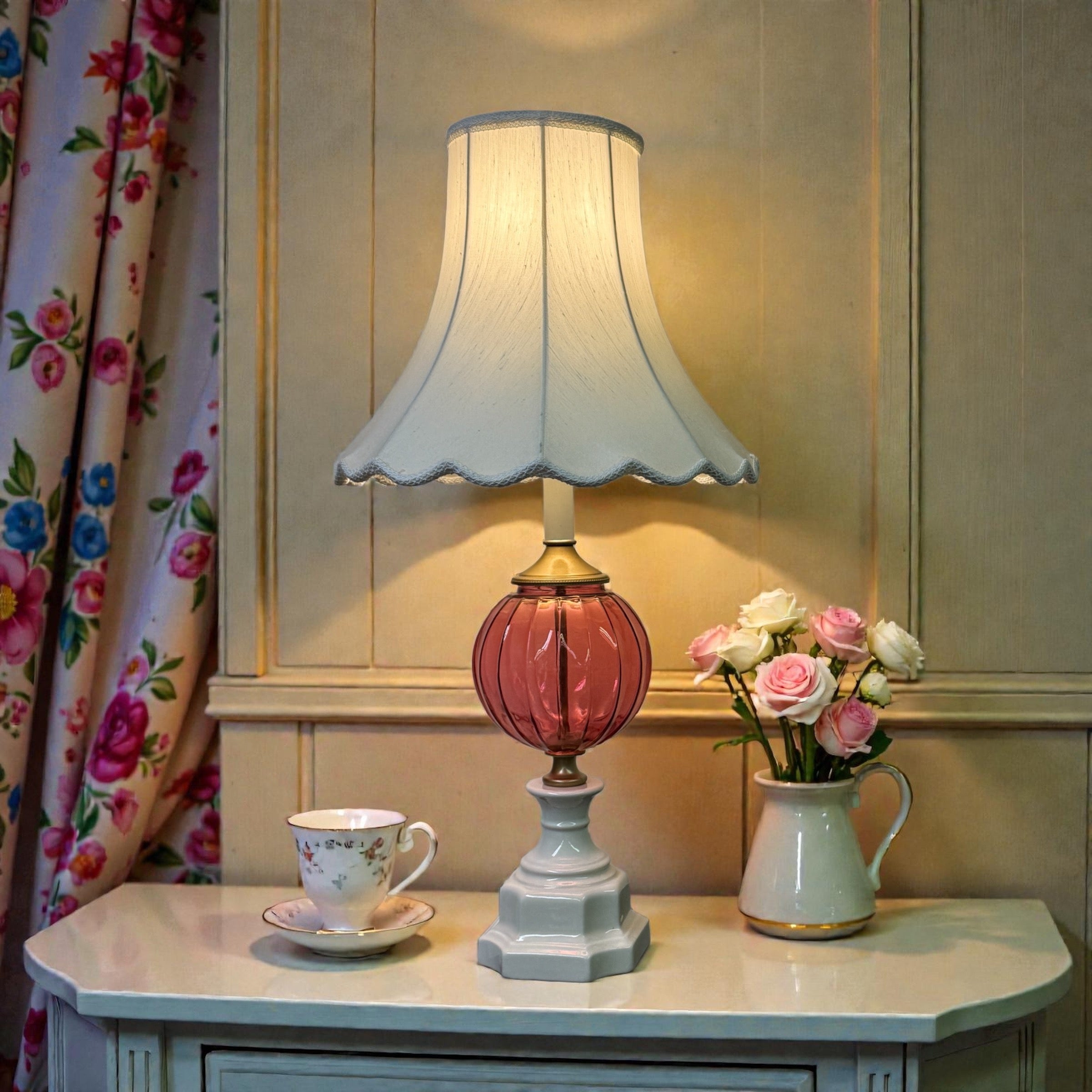 Pink Glass Candlestick Lamp