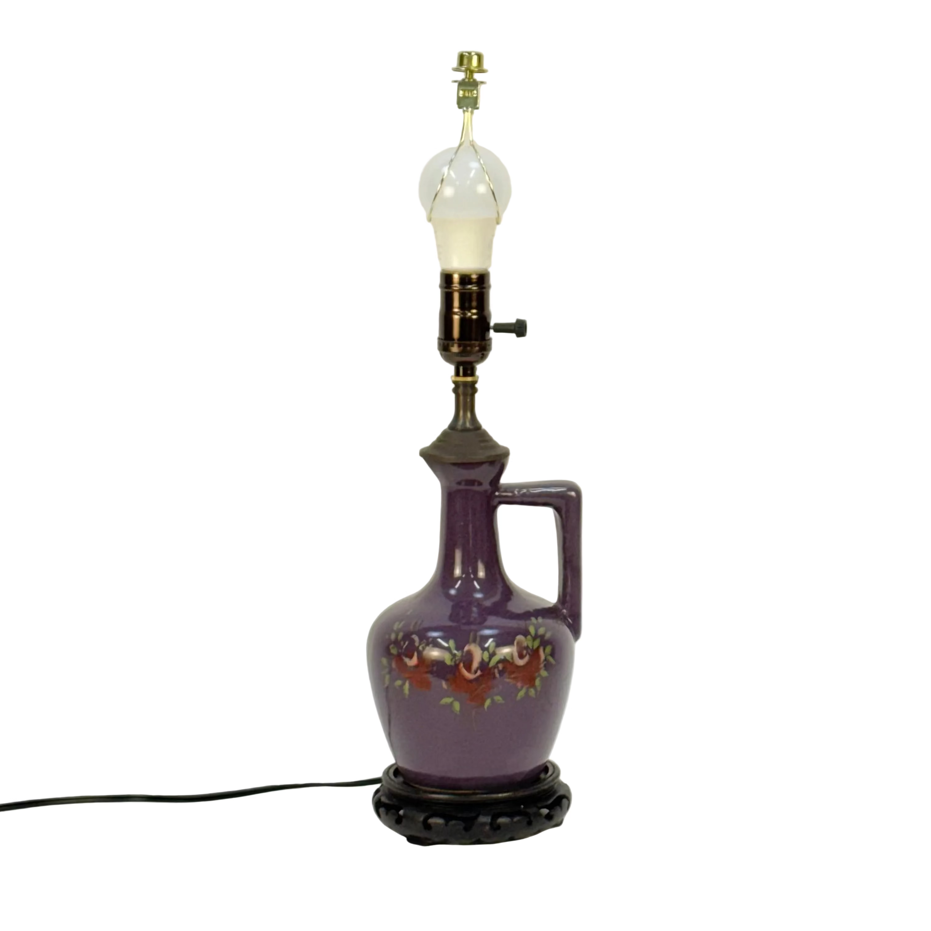 Vintage Purple Ceramic Jug Table Lamp with Hand-Painted Flowers