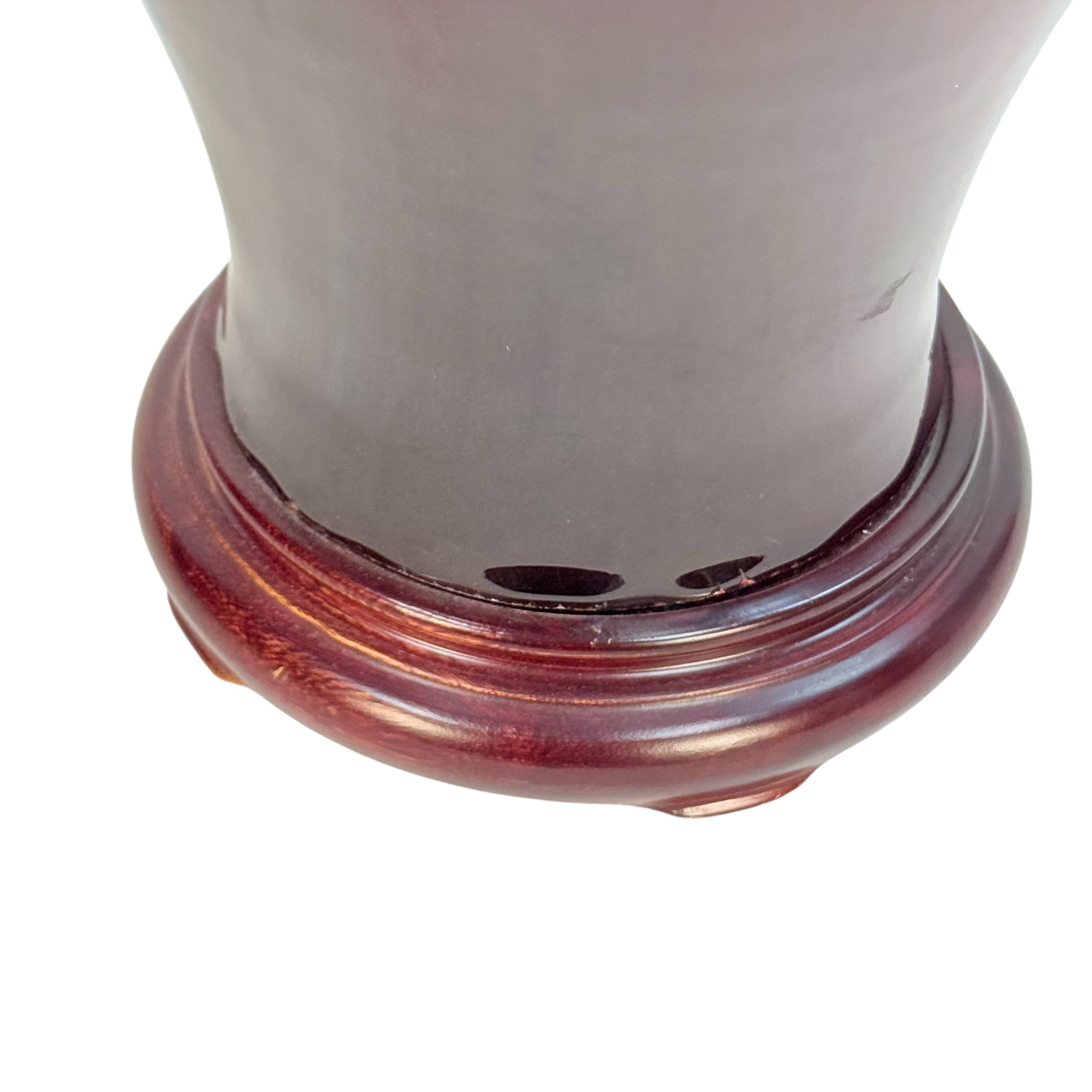 Pair Red Drip Glaze Ceramic Table Lamps Burgundy Oxblood Style 3-Way