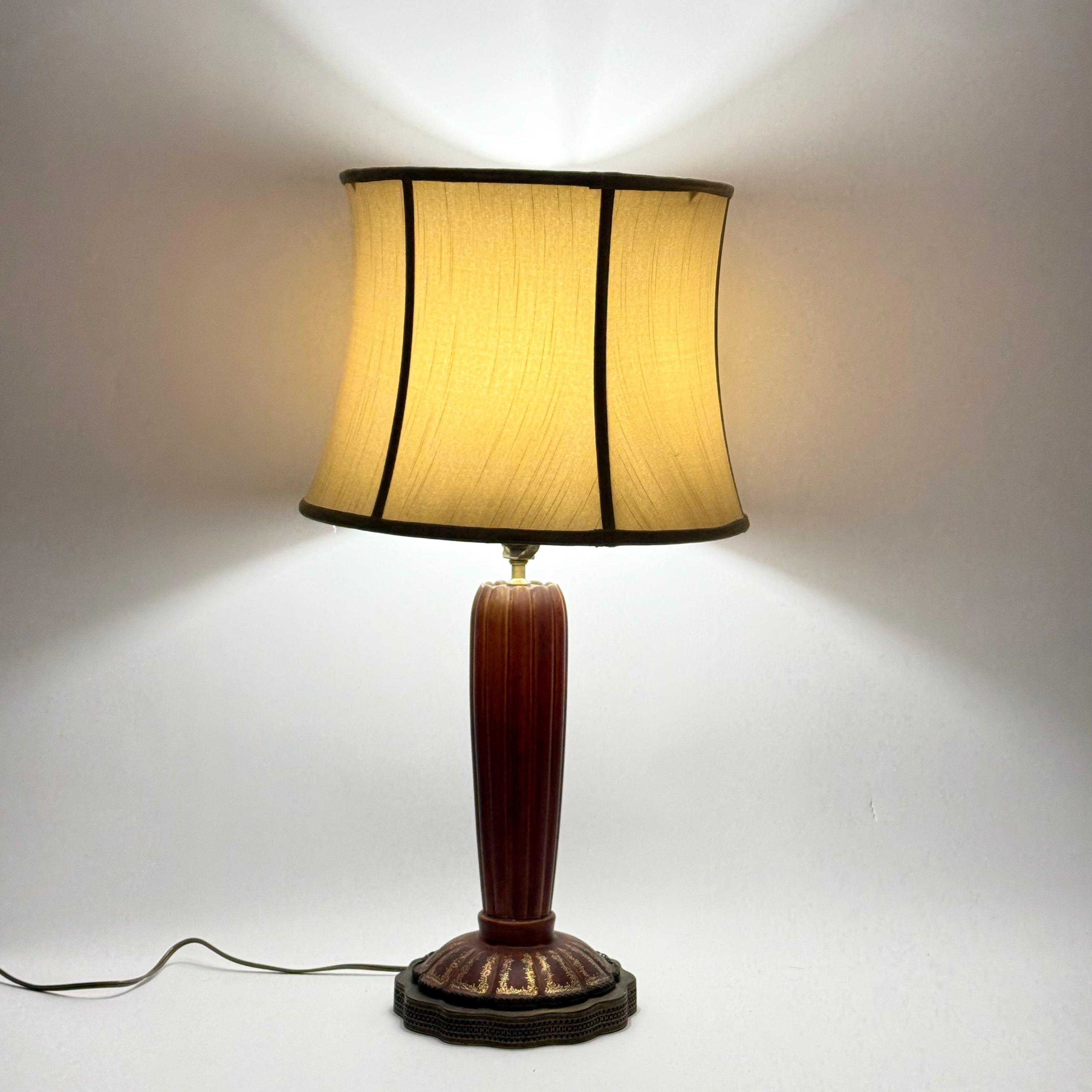 French Art Nouveau Red Lamp with Gold Detail