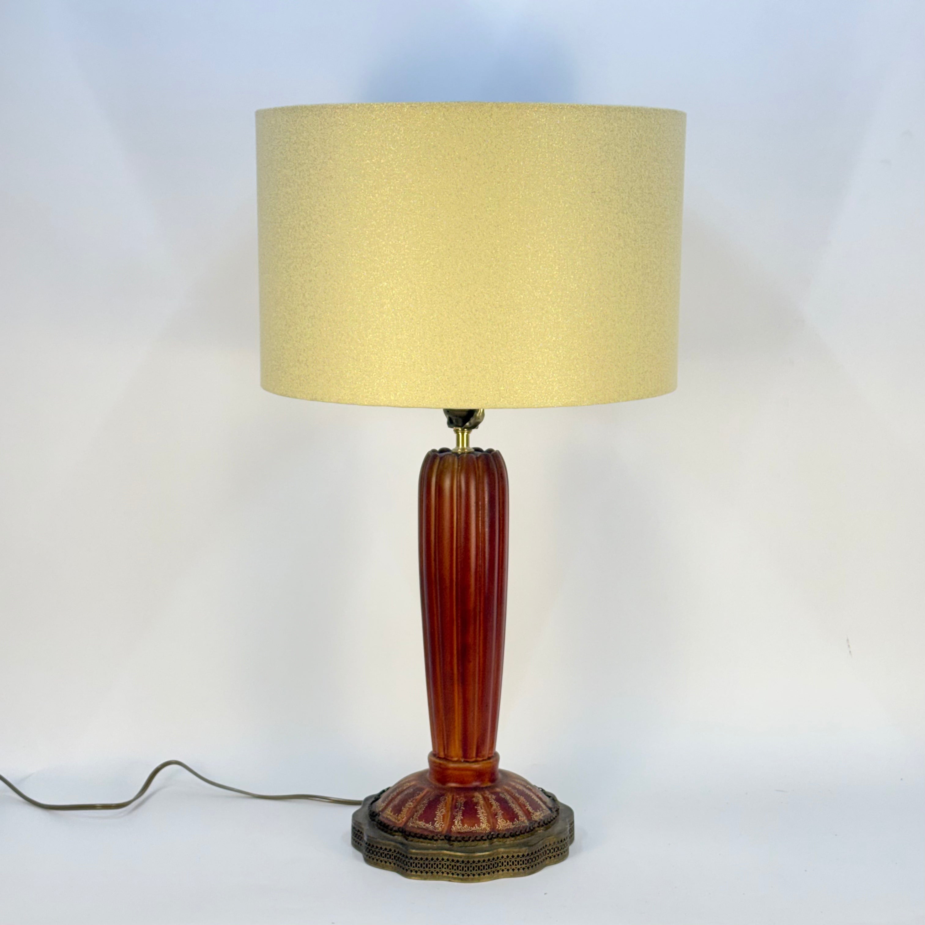 French Art Nouveau Red Lamp with Gold Detail