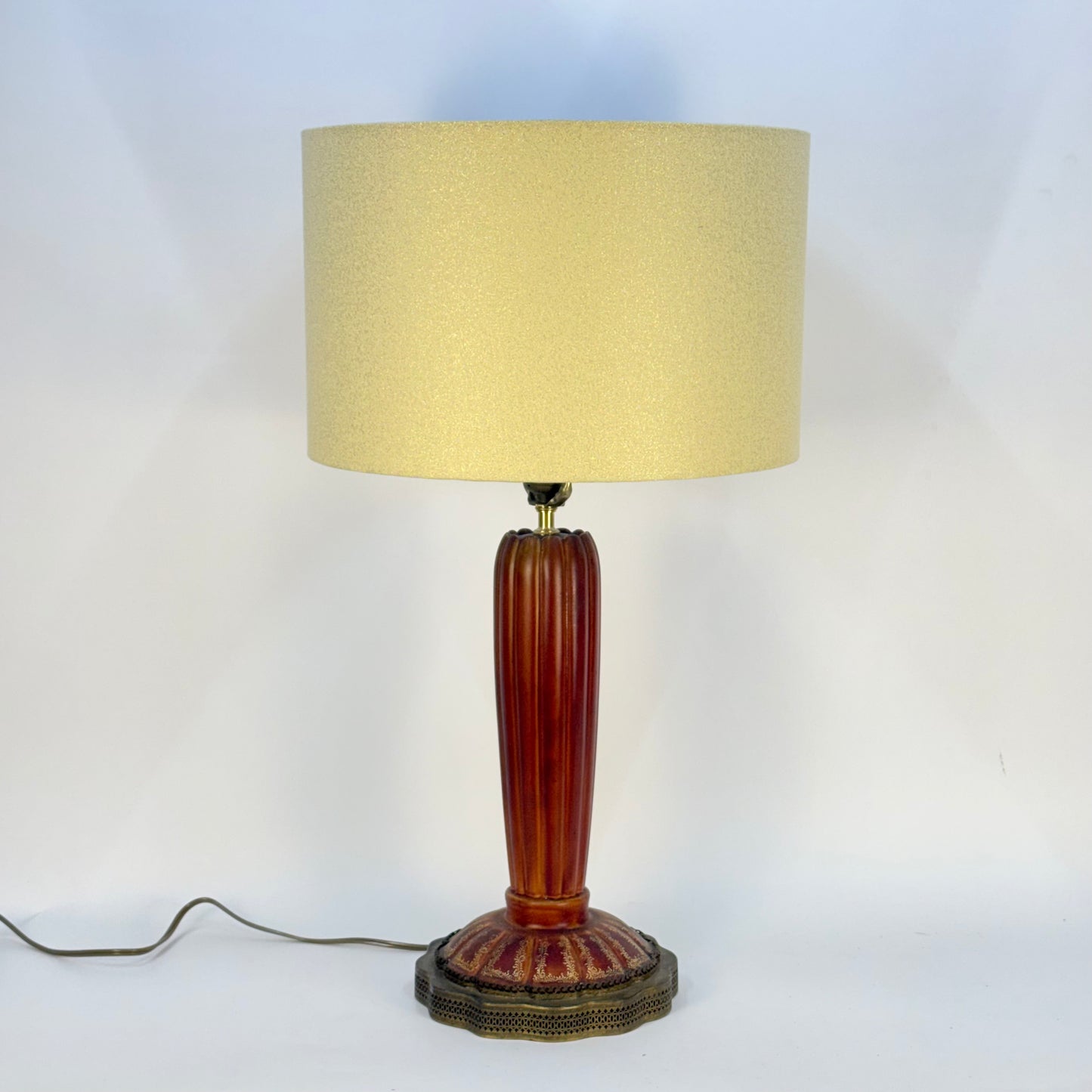 French Art Nouveau Red Lamp with Gold Detail