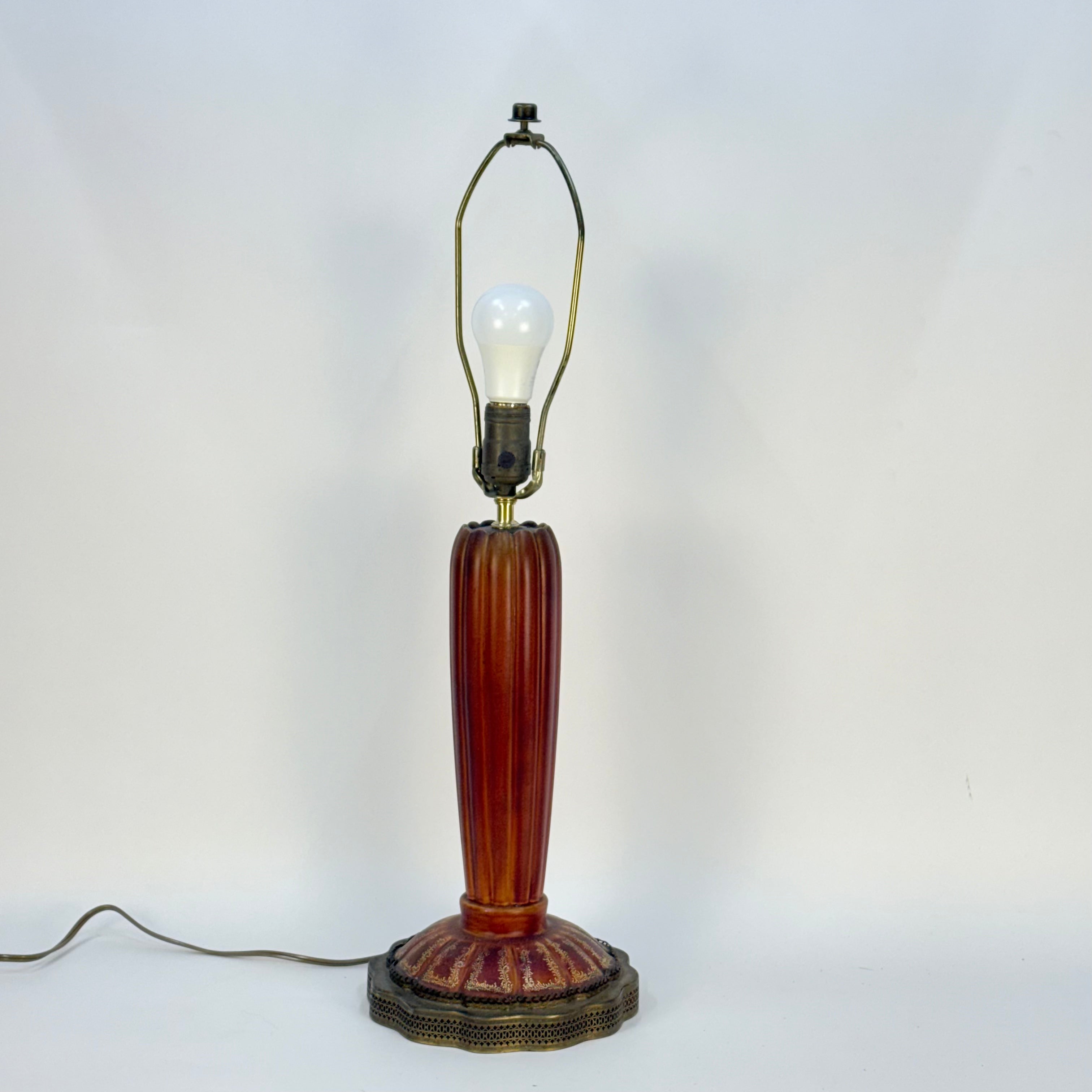 French Art Nouveau Red Lamp with Gold Detail