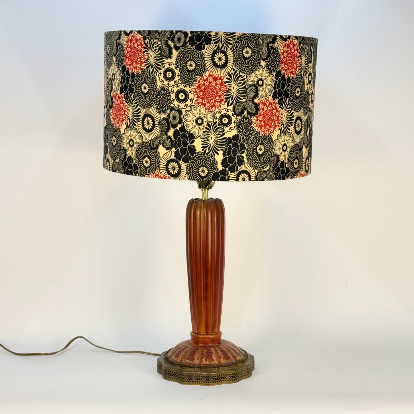 French Art Nouveau Red Lamp with Gold Detail