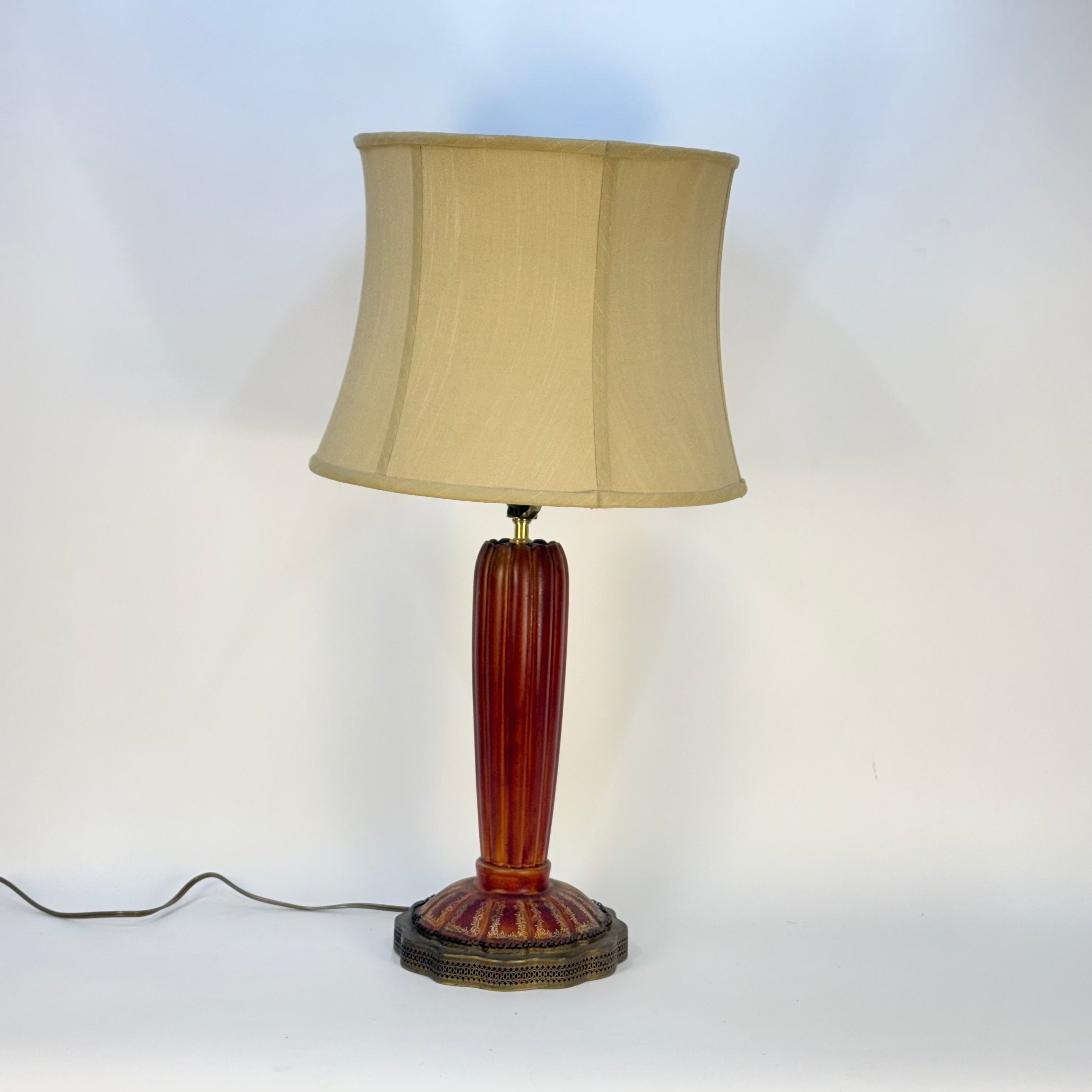 French Art Nouveau Red Lamp with Gold Detail