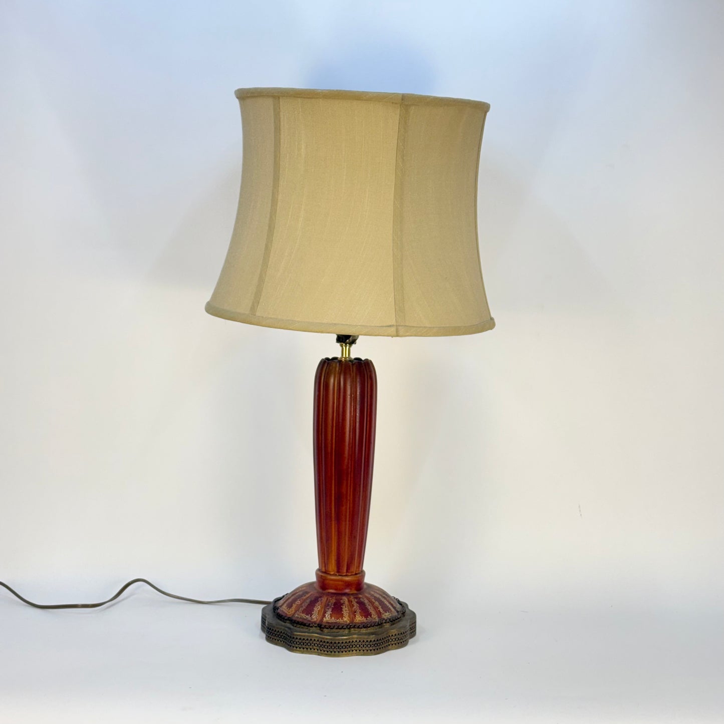 French Art Nouveau Red Lamp with Gold Detail