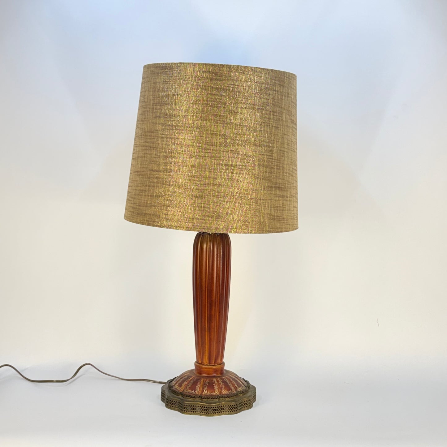 French Art Nouveau Red Lamp with Gold Detail