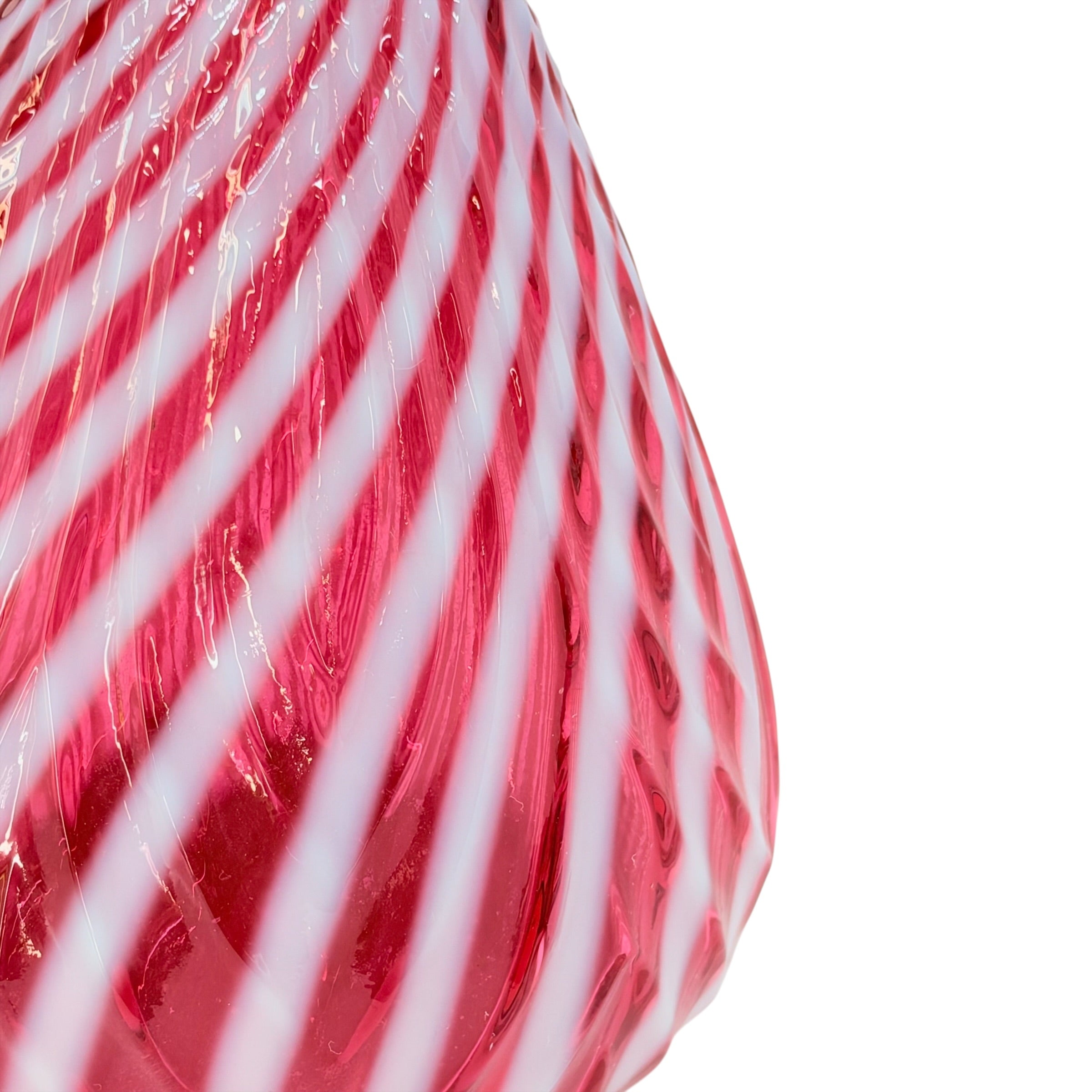 Vintage Fenton Cranberry Opalescent Spiral Optic Ruffled Trumpet Vase, 11 7/8" Inch