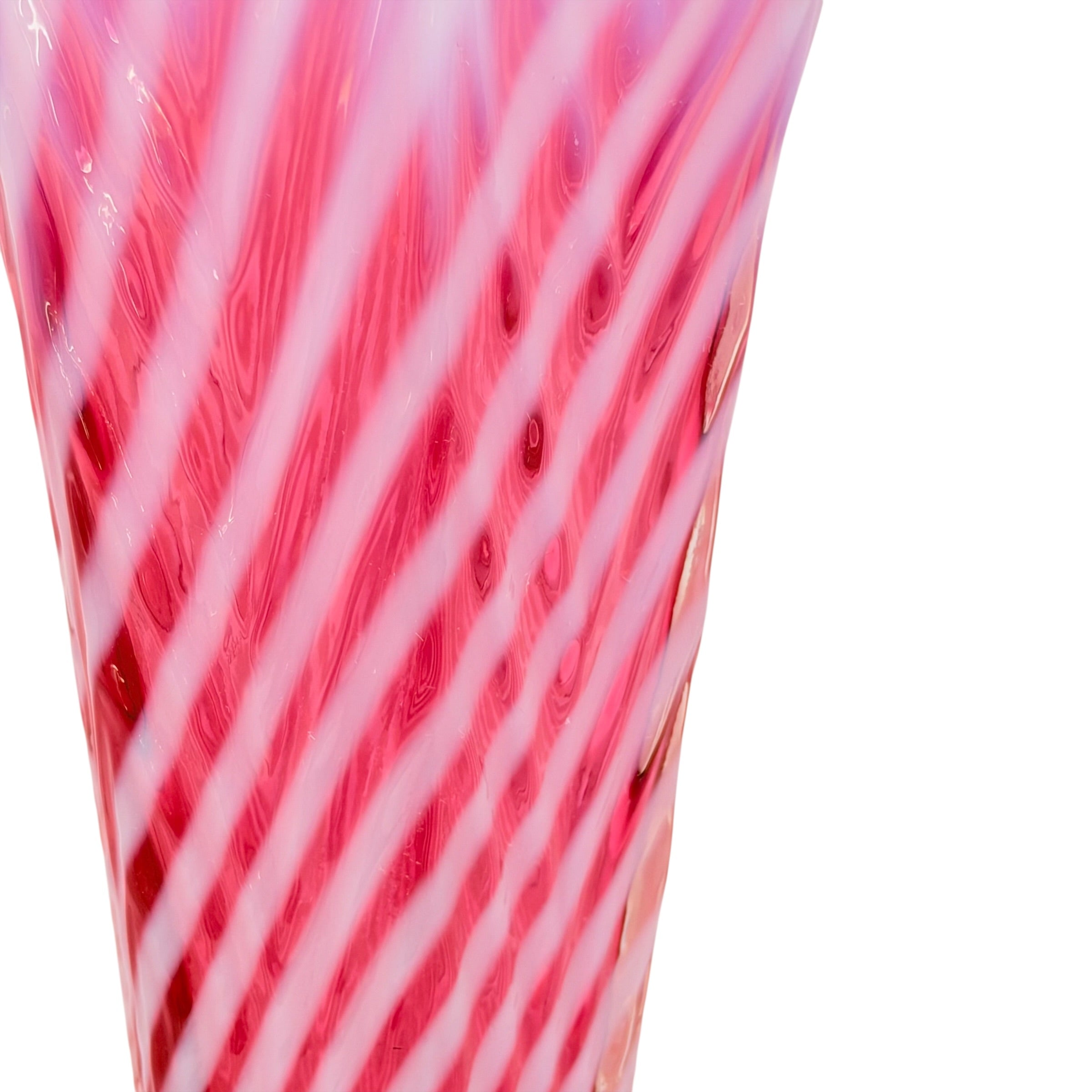 Vintage Fenton Cranberry Opalescent Spiral Optic Ruffled Trumpet Vase, 11 7/8" Inch