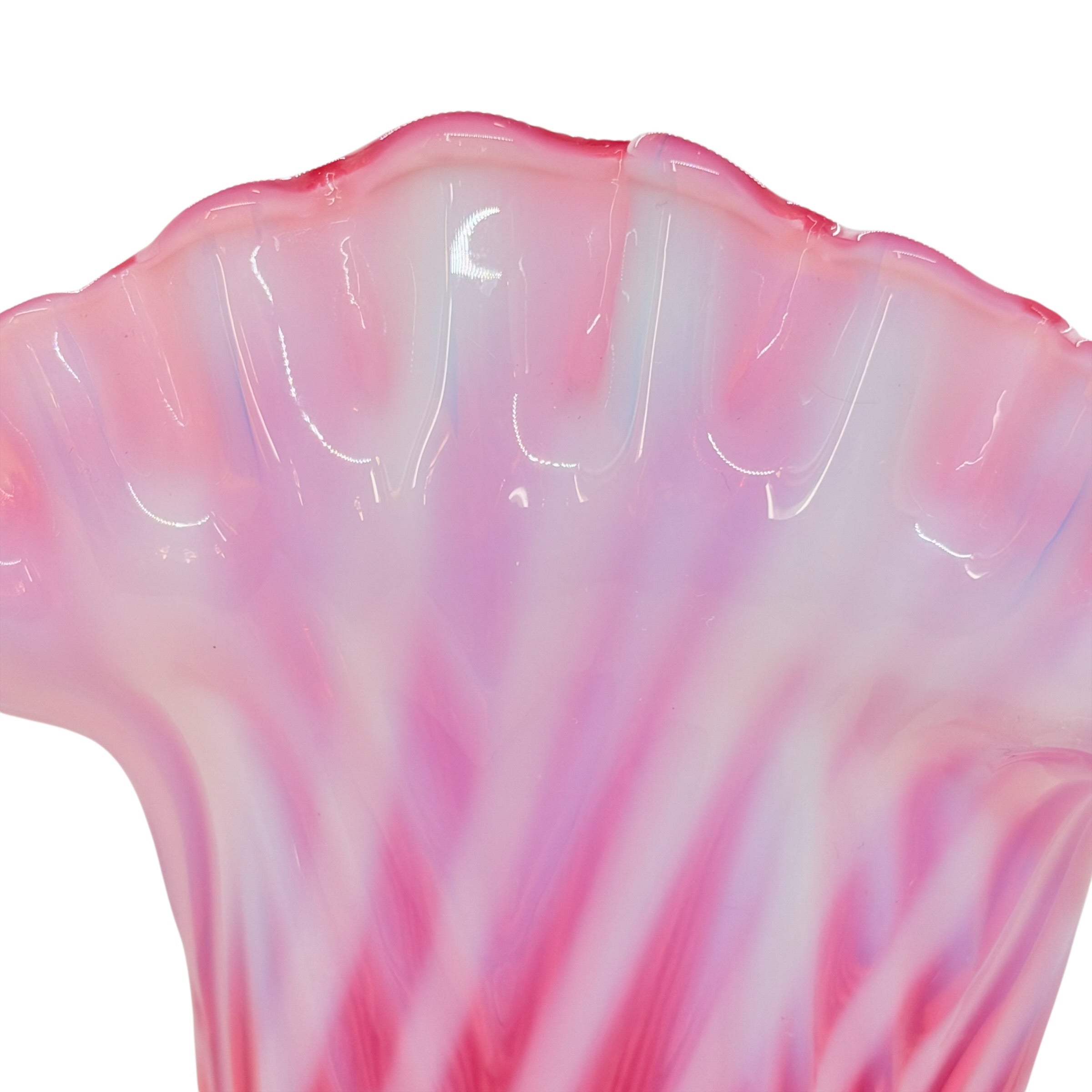 Vintage Fenton Cranberry Opalescent Spiral Optic Ruffled Trumpet Vase, 11 7/8" Inch