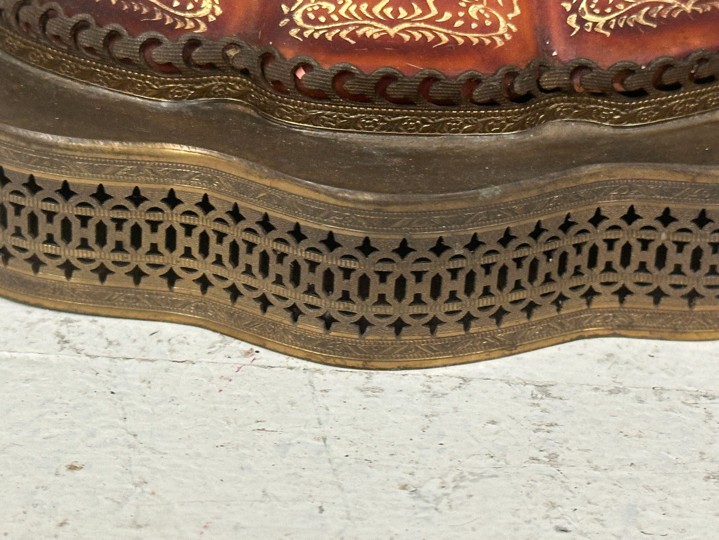 French Art Nouveau Red Lamp with Gold Detail