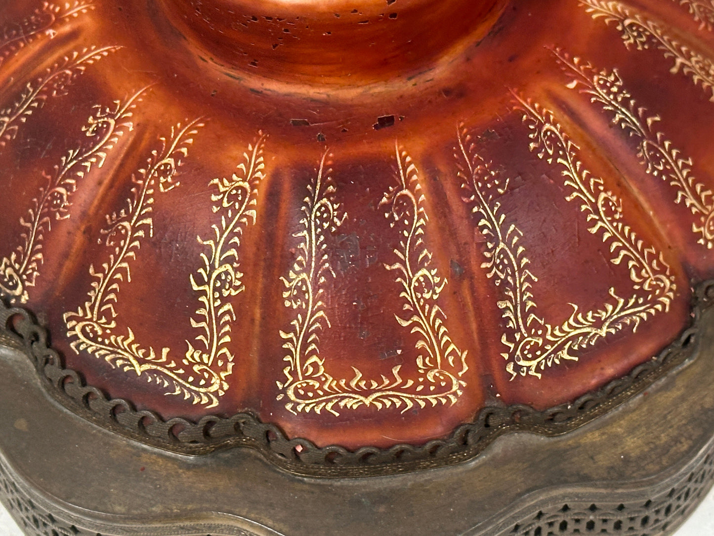French Art Nouveau Red Lamp with Gold Detail