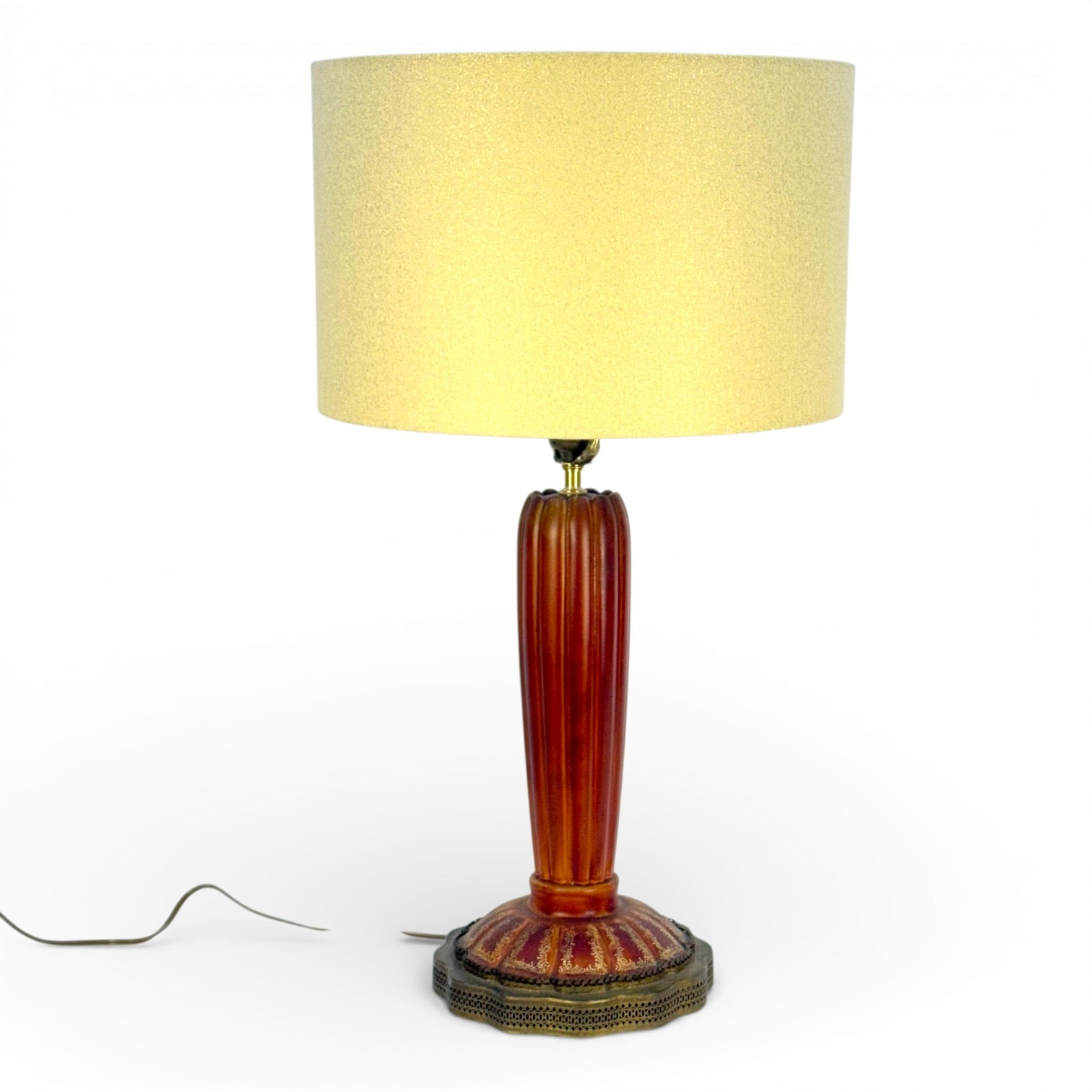 French Art Nouveau Red Lamp with Gold Detail