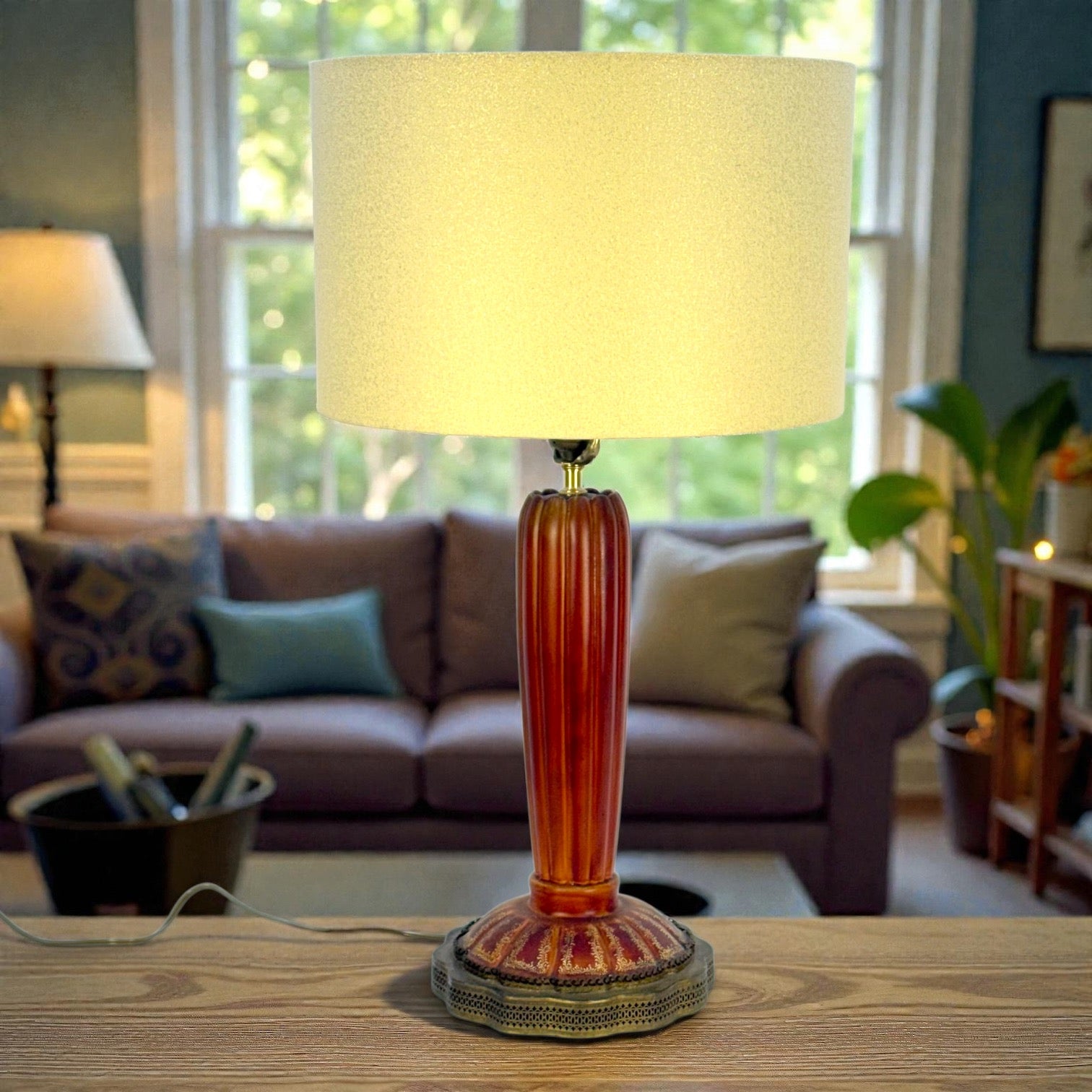 French Art Nouveau Red Lamp with Gold Detail