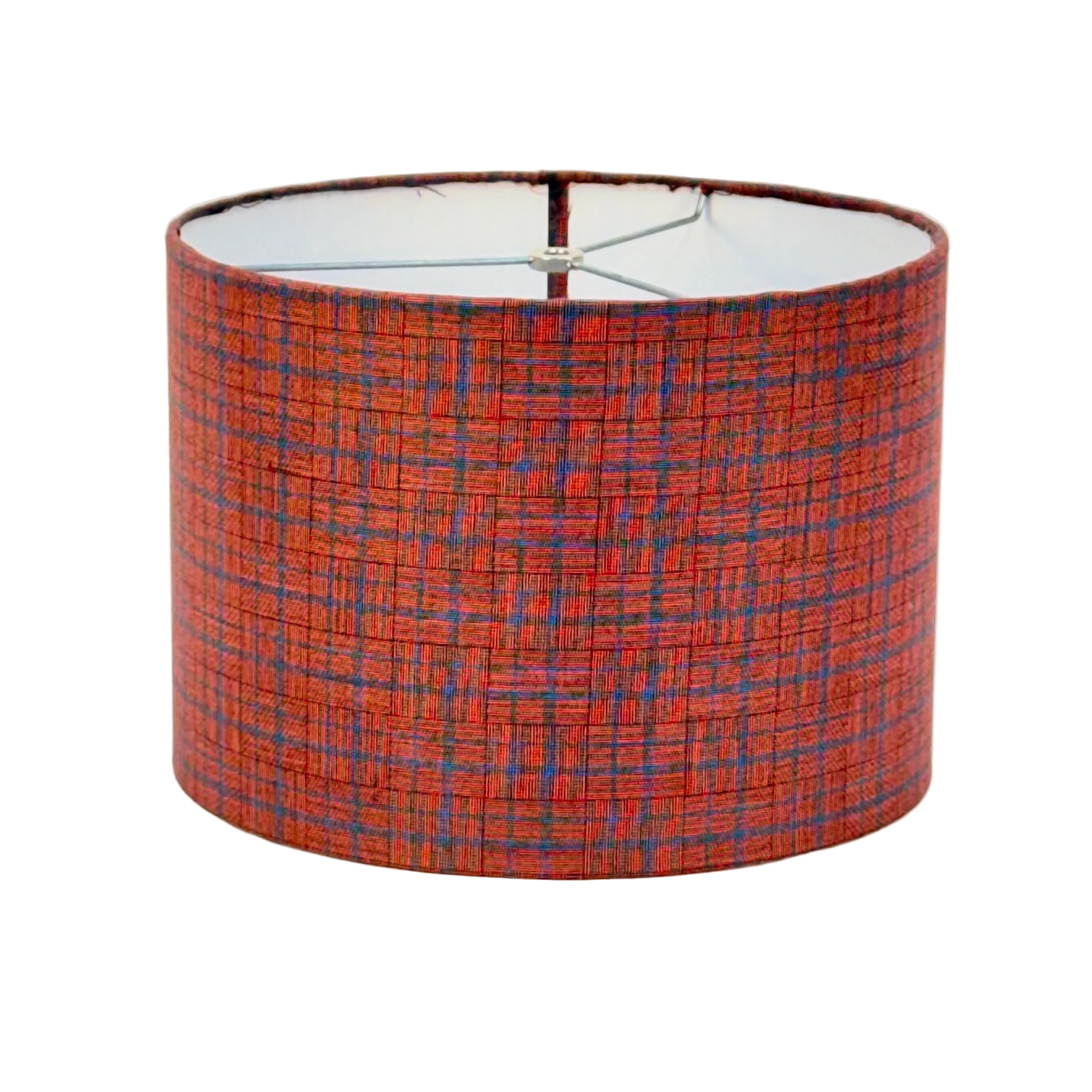 Red Plaid Kimono Silk - 12 inch Drum Shade