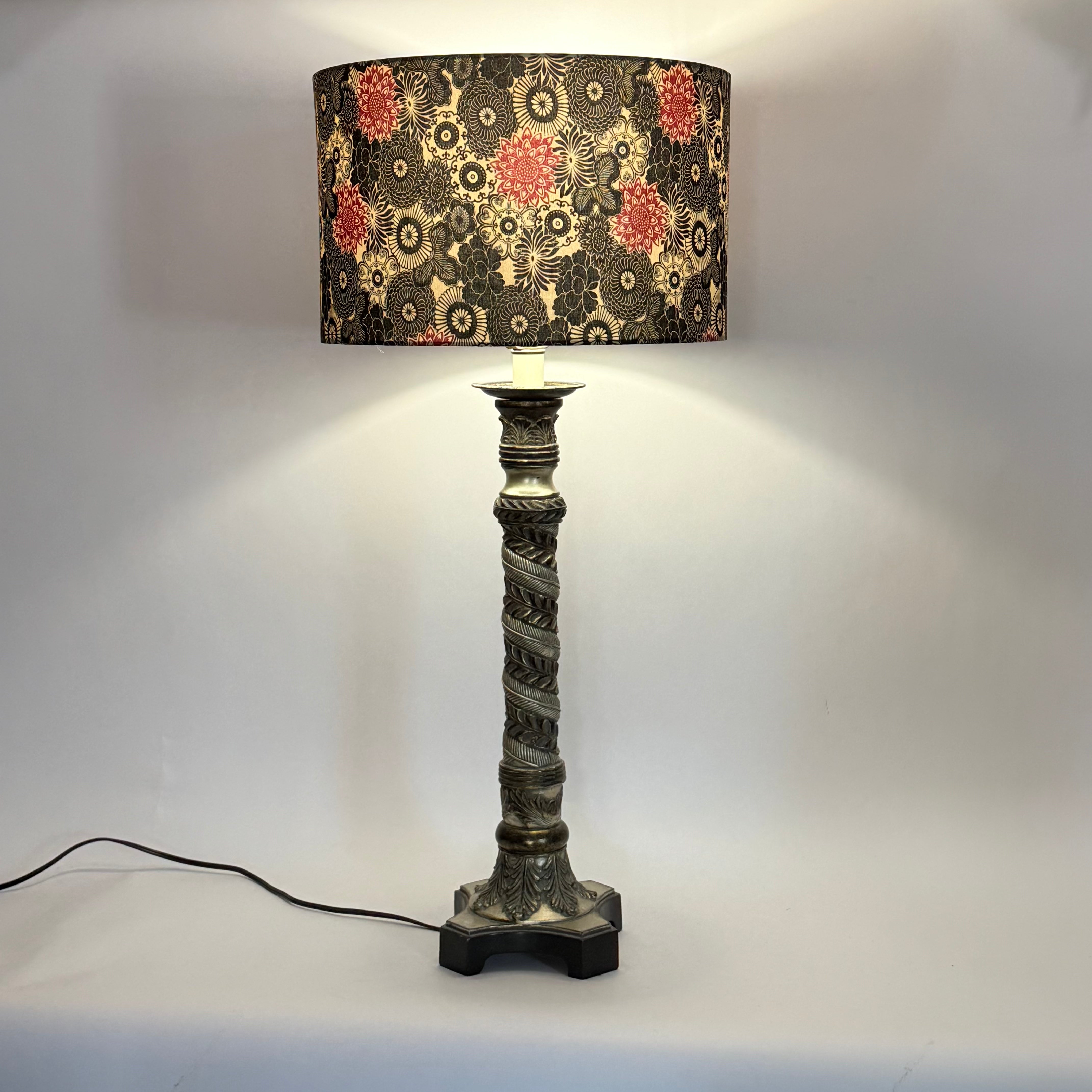 Red and Black Retro Floral - 16 inch Drum Shade