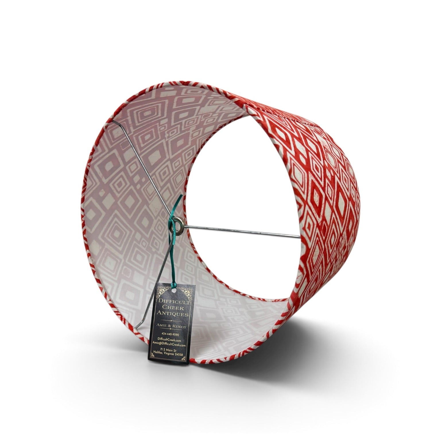 Handmade Red Geometric Drum Lampshade | Modern Designer Fabric Shade | Mid Century Style