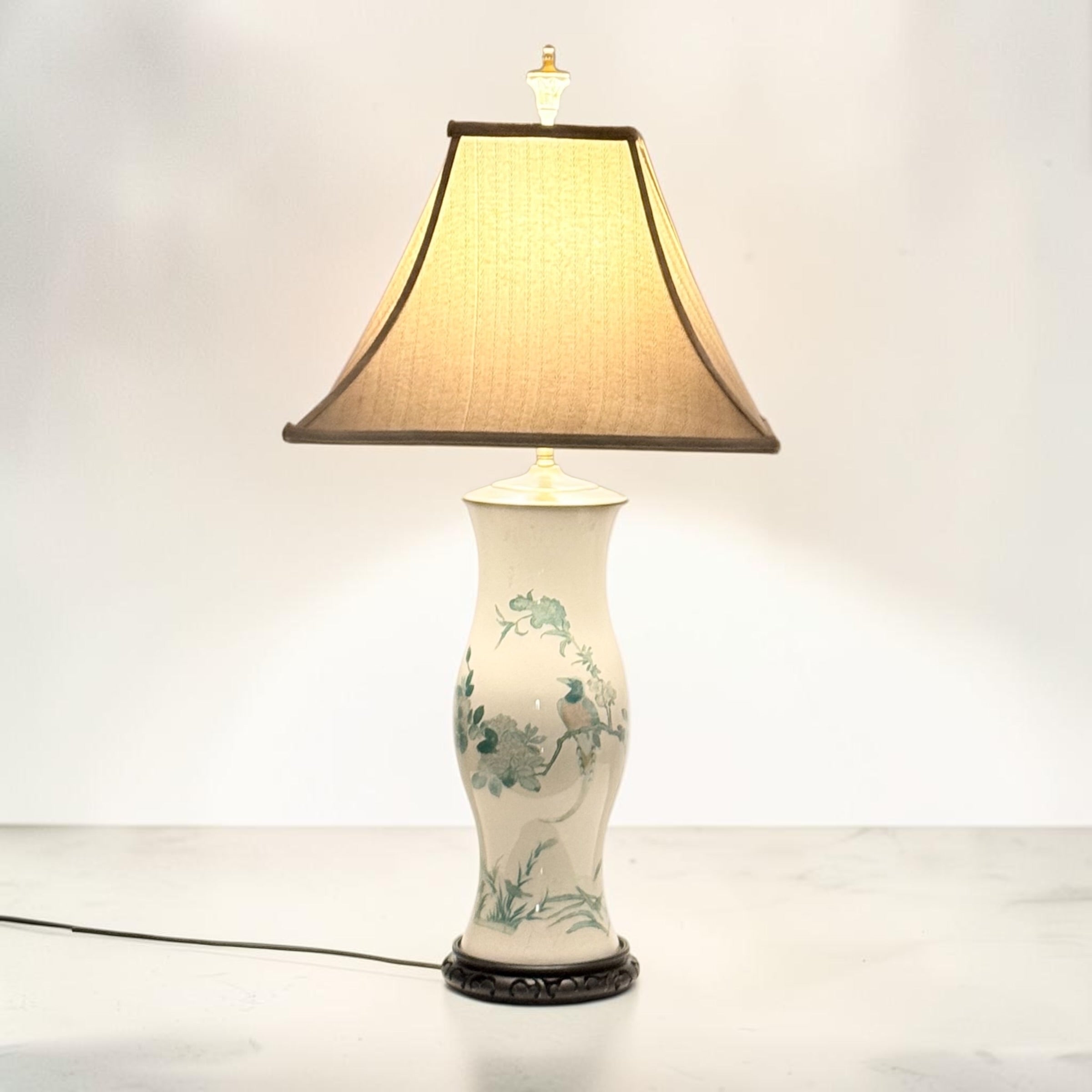 Tall Handmade Reverse Decoupage Lamp, Accent Decoupage Lamp, Vintage Floral Tall Lamp