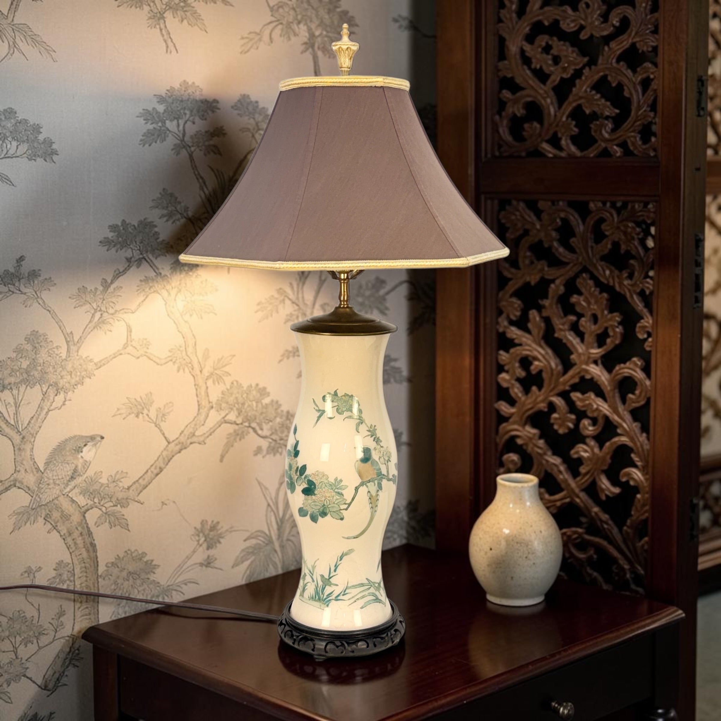 Tall Handmade Reverse Decoupage Lamp, Accent Decoupage Lamp, Vintage Floral Tall Lamp