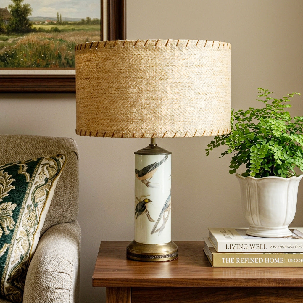 Reverse Handmade Decoupage Bird Lamp, Artisan Small Decoupage Lamp, Vintage Nature Bird Light