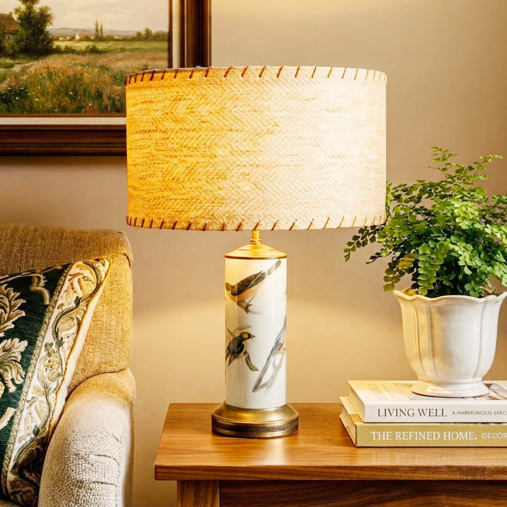 Reverse Handmade Decoupage Bird Lamp, Artisan Small Decoupage Lamp, Vintage Nature Bird Light