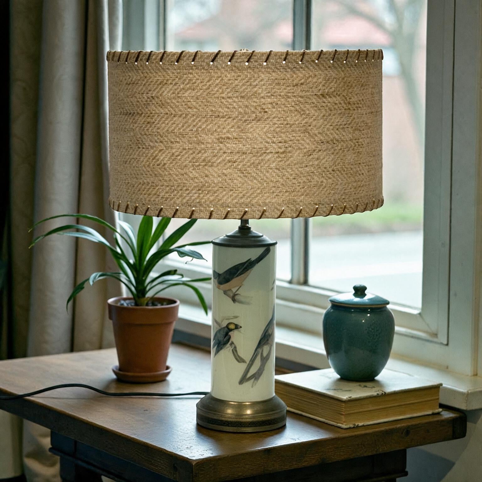 Reverse Handmade Decoupage Bird Lamp, Artisan Small Decoupage Lamp, Vintage Nature Bird Light