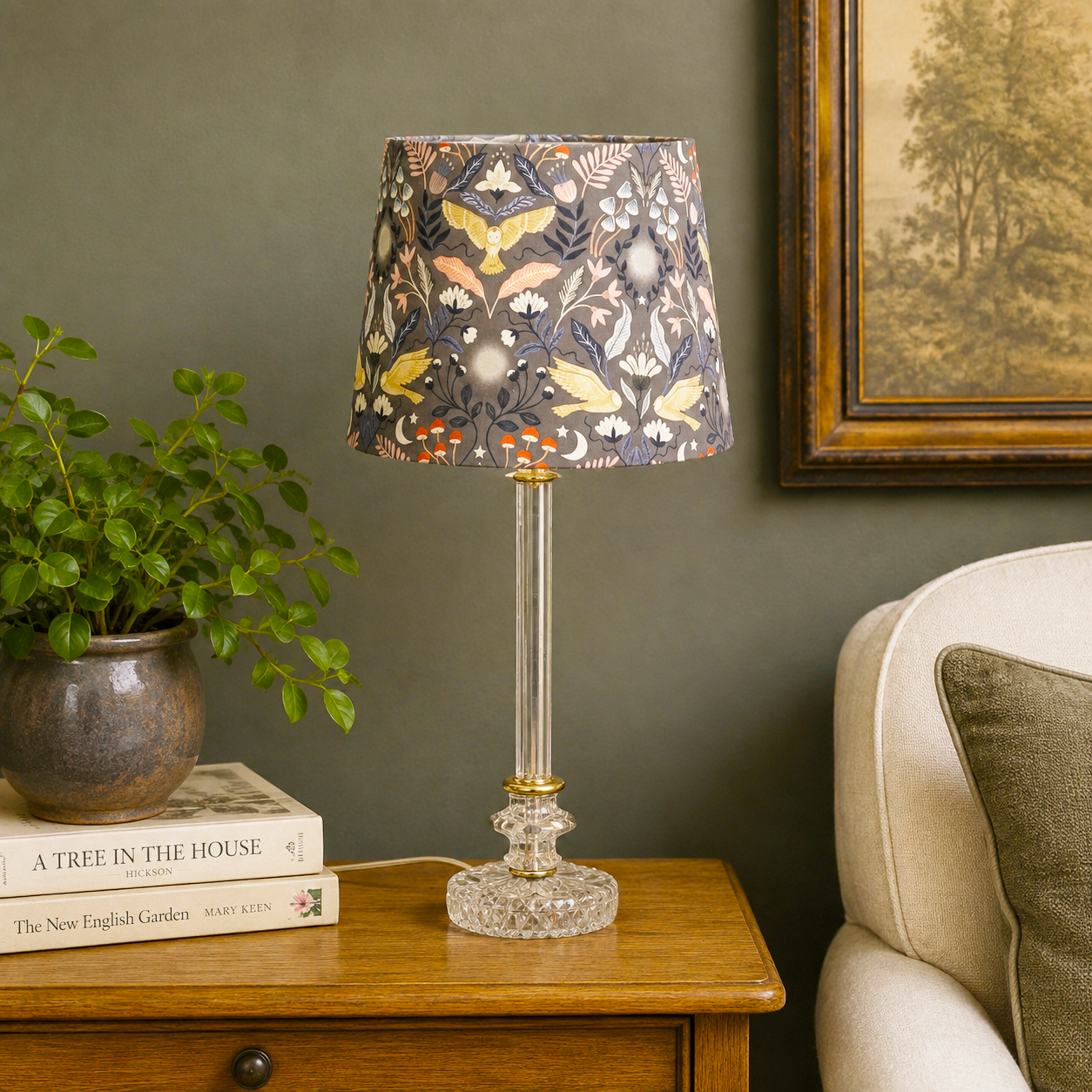 "Rita" Custom Built Vintage Glass Table Lamp | Clear Glass Lamp; Brass Accent Lamp | One of a Kind Small Lamp
