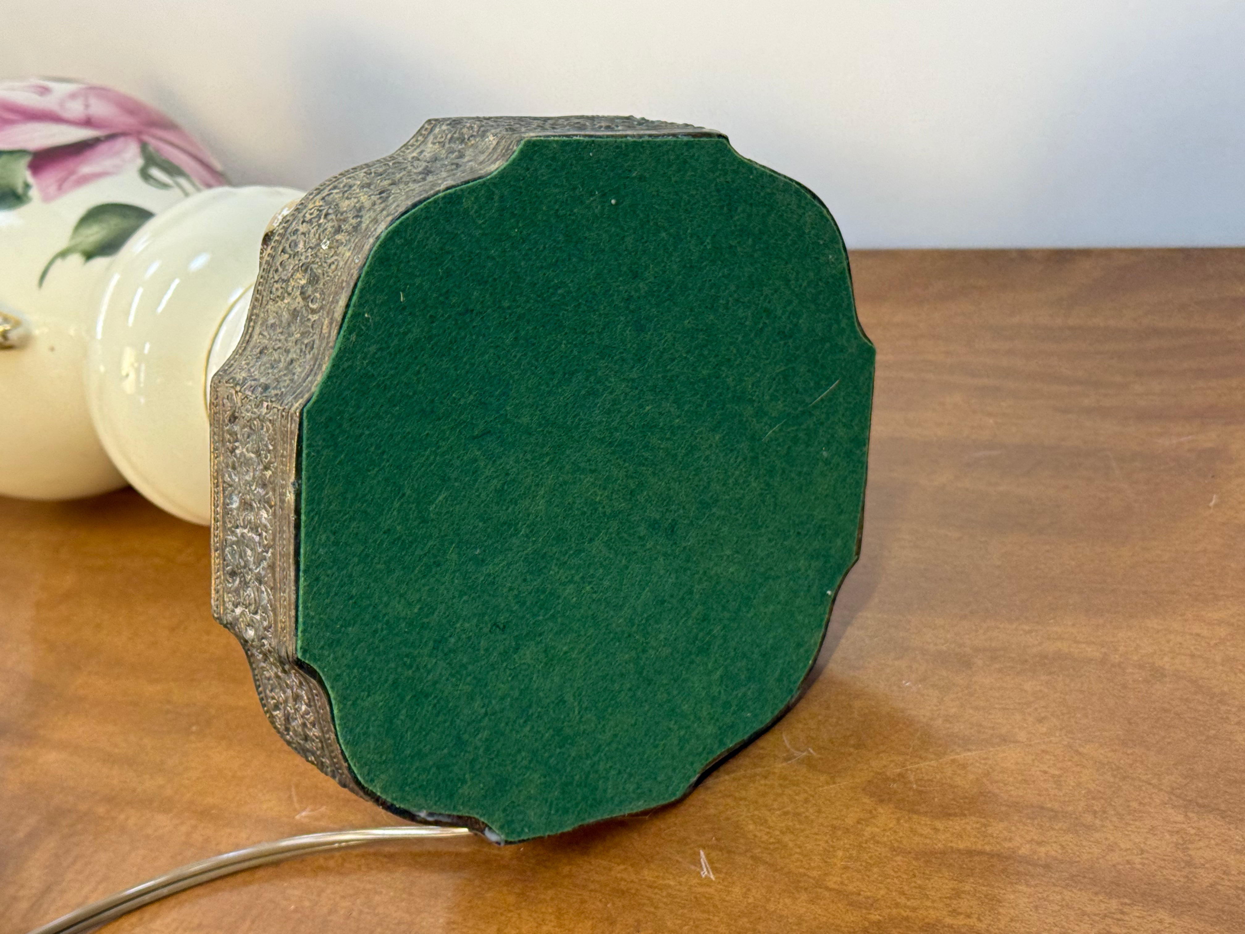 Vintage Ceramic Lamp with Hand Painted Rose