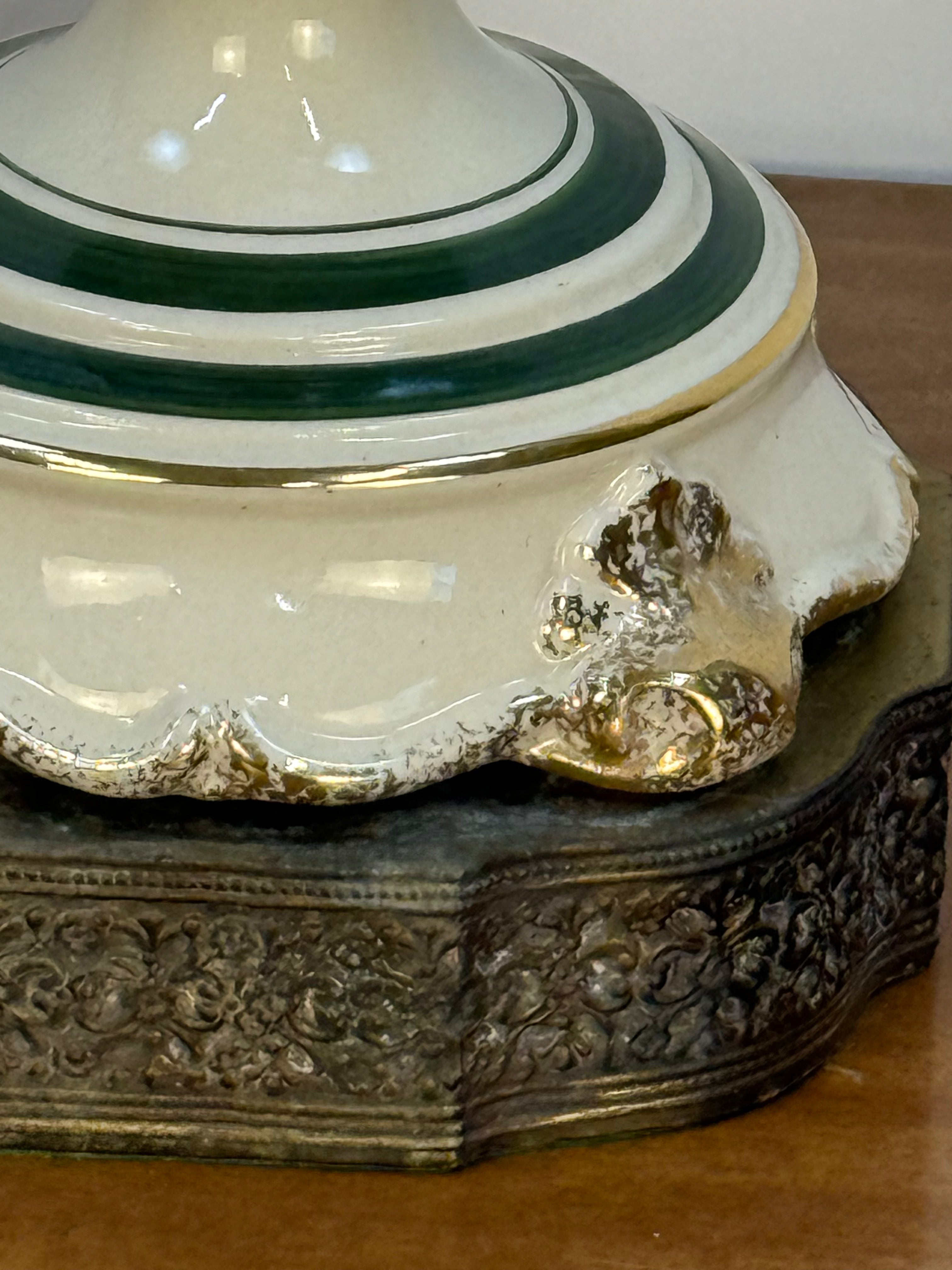 Vintage Ceramic Lamp with Hand Painted Rose