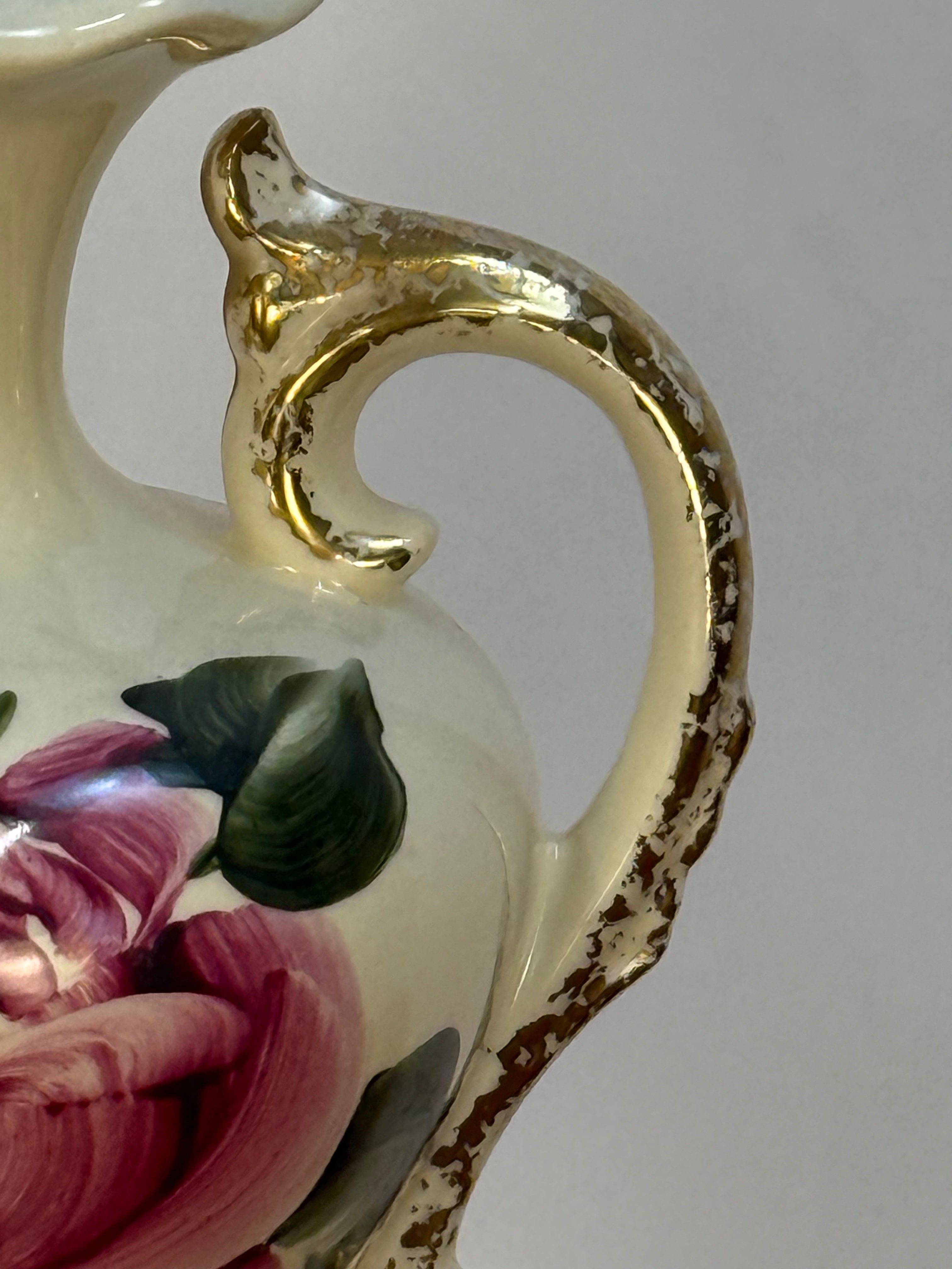 Vintage Ceramic Lamp with Hand Painted Rose