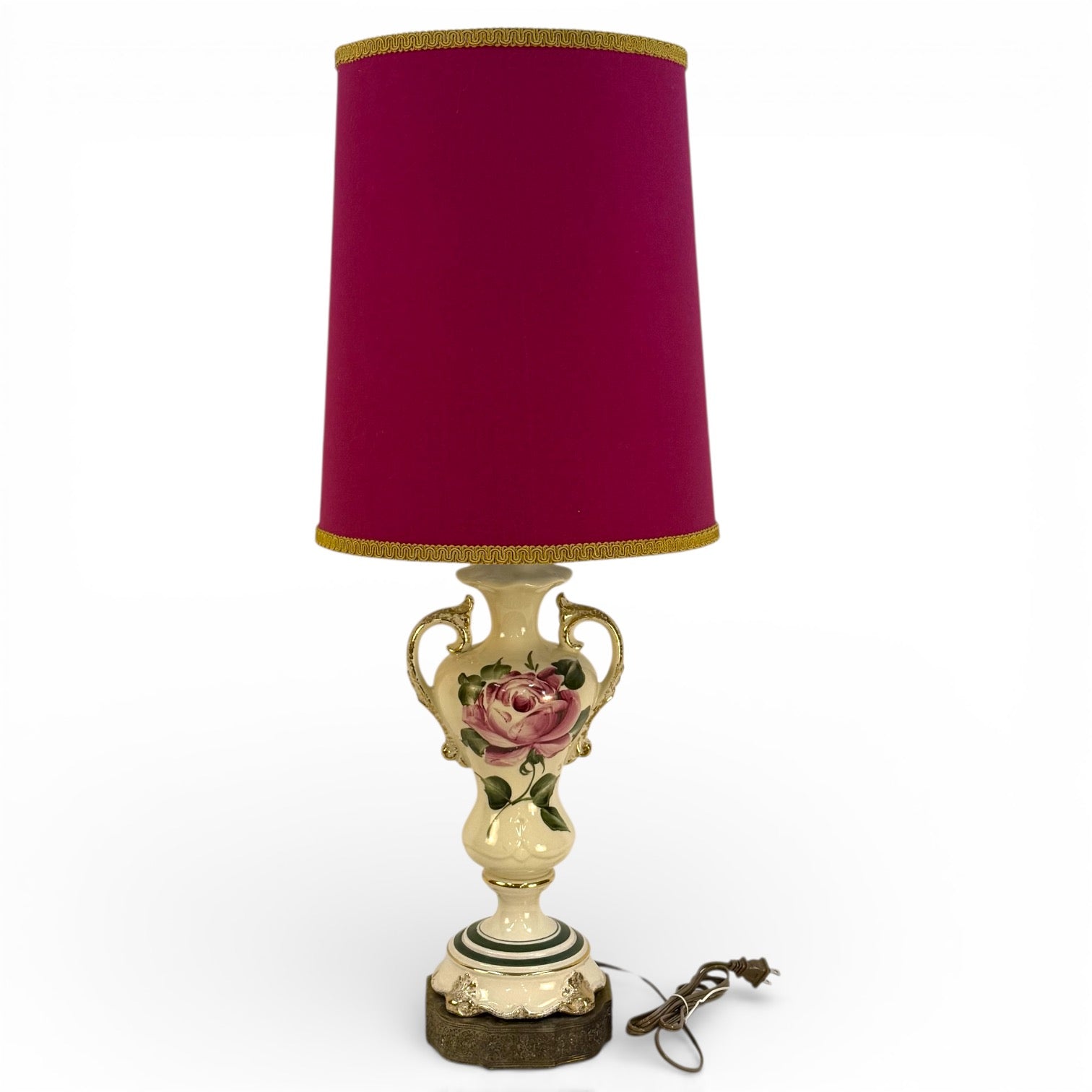 Vintage Ceramic Lamp with Hand Painted Rose