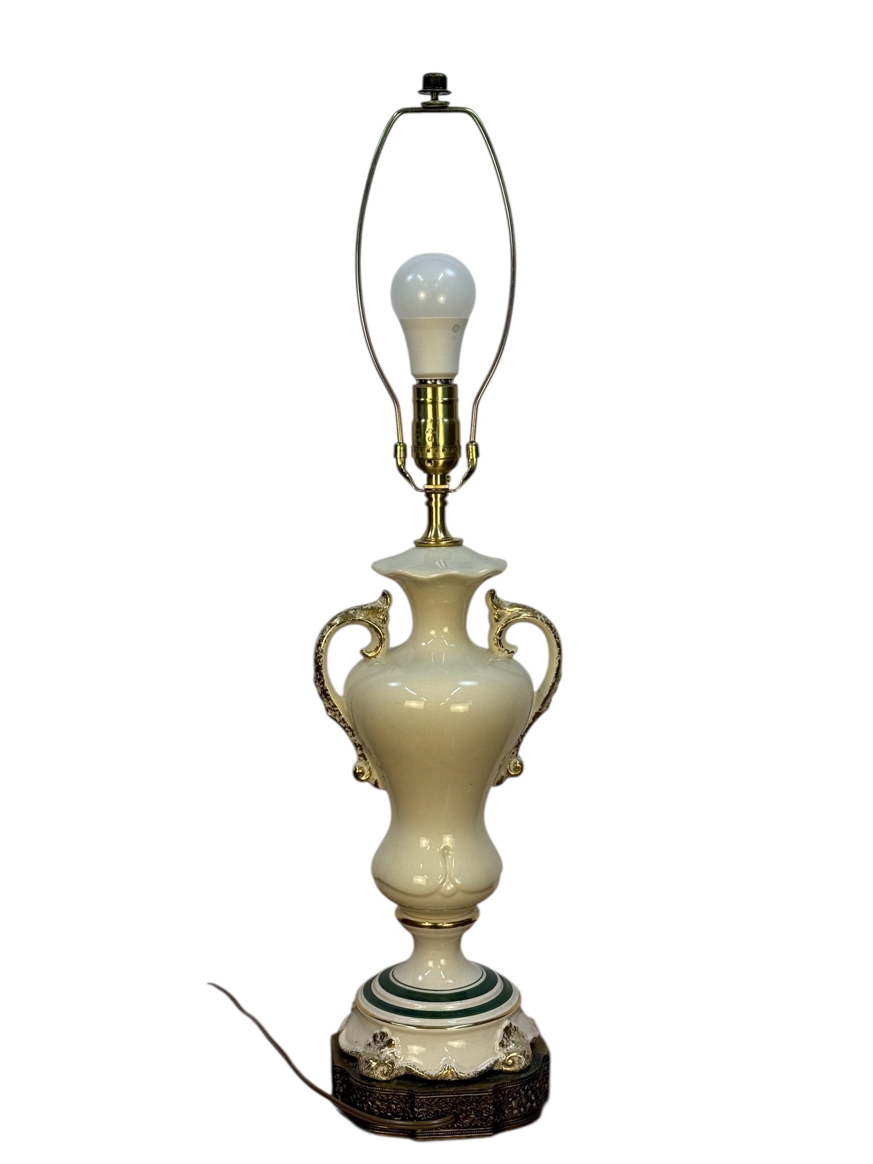 Vintage Ceramic Lamp with Hand Painted Rose