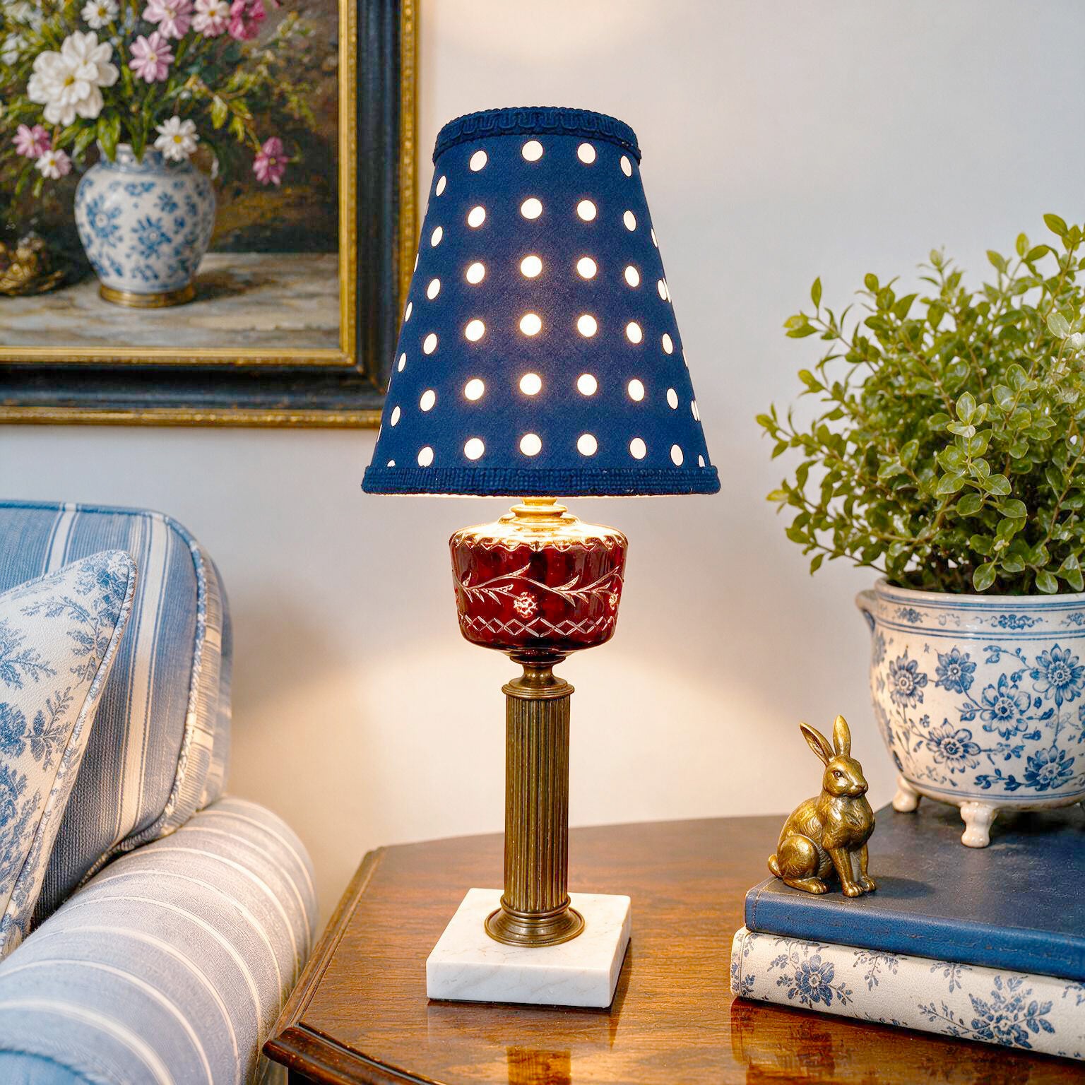 Vintage Ruby Red Cut to Clear Glass Table Lamp | Czech Bohemian Style Glass | Restored &amp; Rewired Vintage Lighting