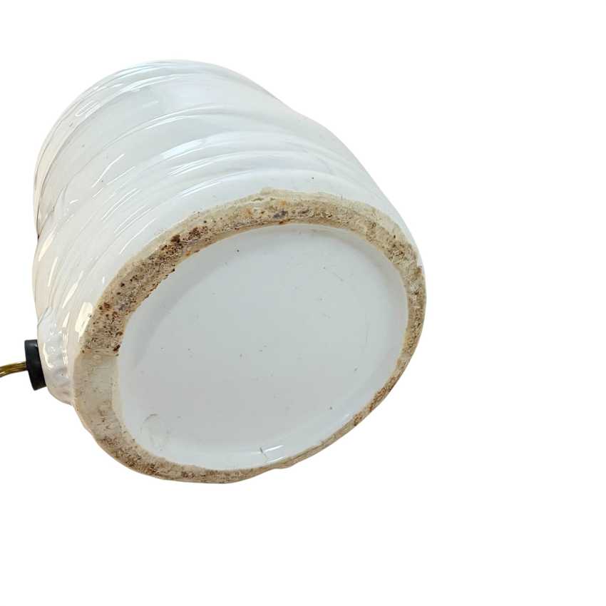 Vintage Japanese Sake Jug Table Lamp | White Ceramic with Cobalt Blue Lettering