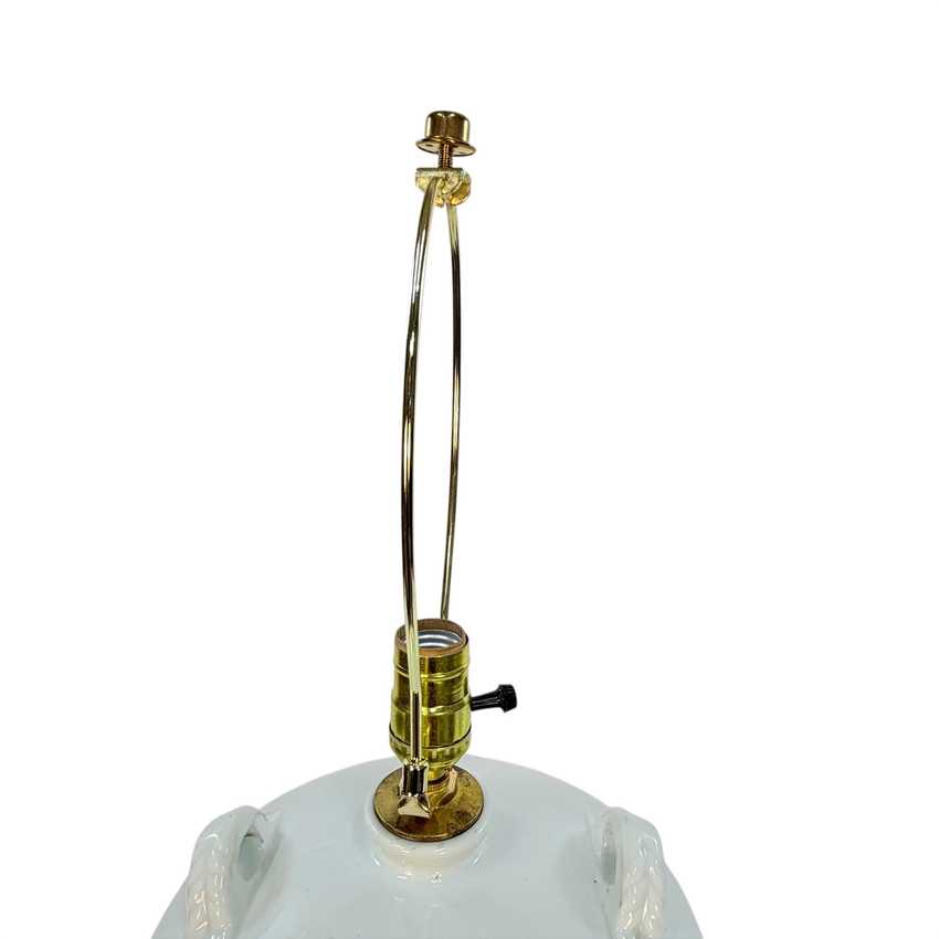 Vintage Japanese Sake Jug Table Lamp | White Ceramic with Cobalt Blue Lettering