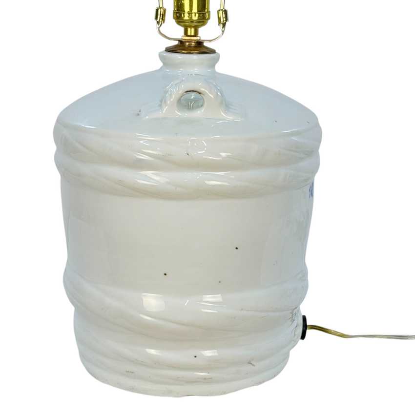 Vintage Japanese Sake Jug Table Lamp | White Ceramic with Cobalt Blue Lettering