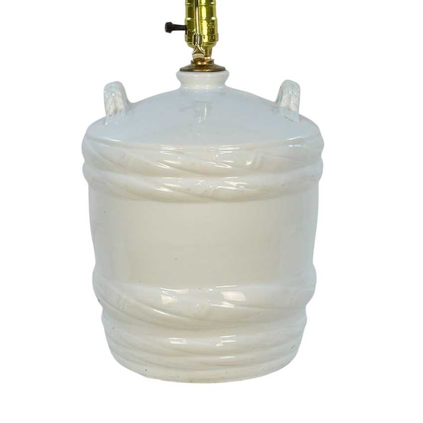 Vintage Japanese Sake Jug Table Lamp | White Ceramic with Cobalt Blue Lettering