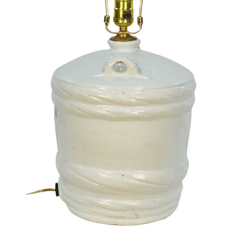 Vintage Japanese Sake Jug Table Lamp | White Ceramic with Cobalt Blue Lettering