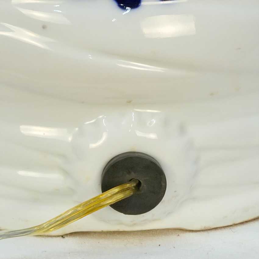 Vintage Japanese Sake Jug Table Lamp | White Ceramic with Cobalt Blue Lettering
