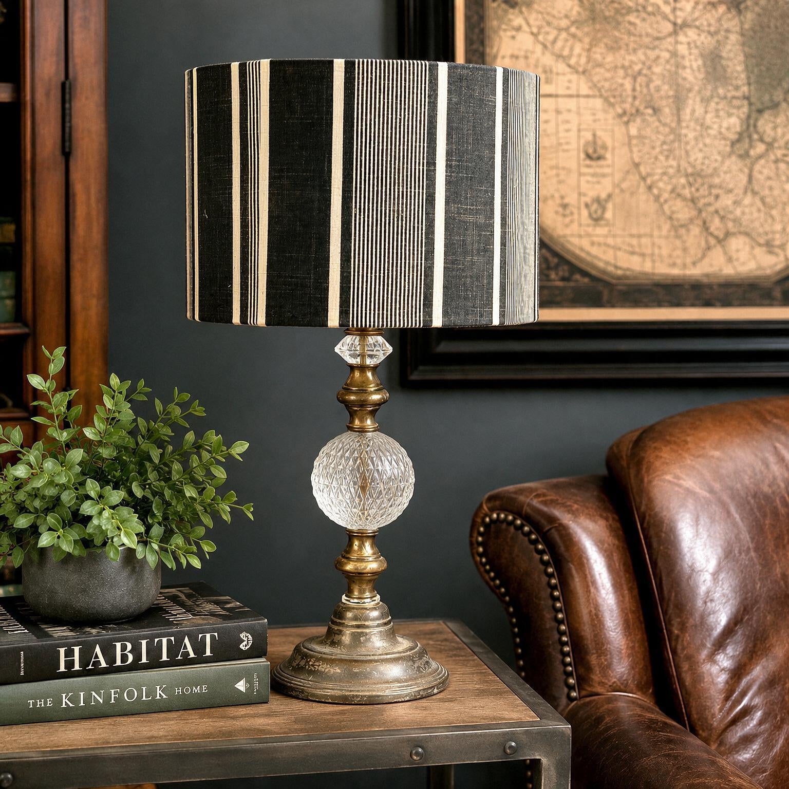 Sampson One of a Kind Vintage Glass Lamp; Brass Table Lamp | Quilted Glass Statement Lamp | Custom Built Lighting