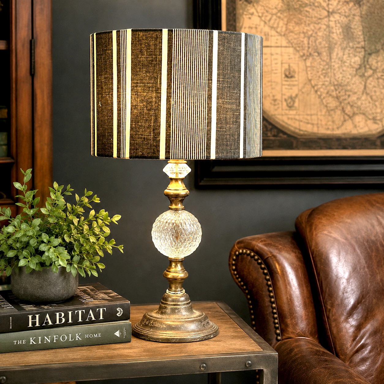 Sampson One of a Kind Vintage Glass Lamp; Brass Table Lamp | Quilted Glass Statement Lamp | Custom Built Lighting