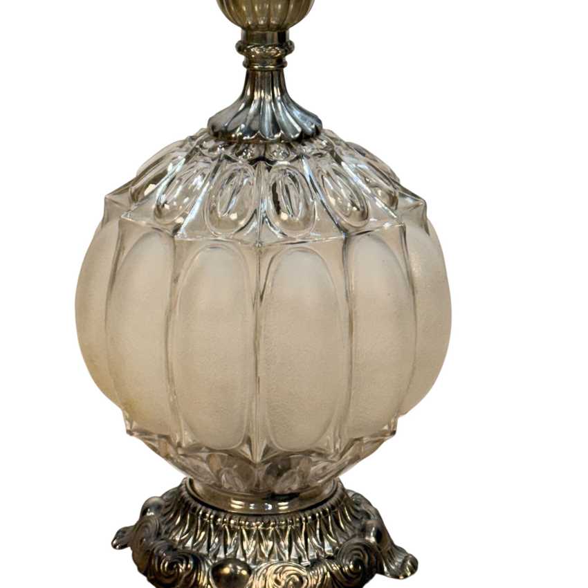 Vintage Silver Frosted Glass Lamp, Weighted Table Lamp, Hollywood Regency Lamp